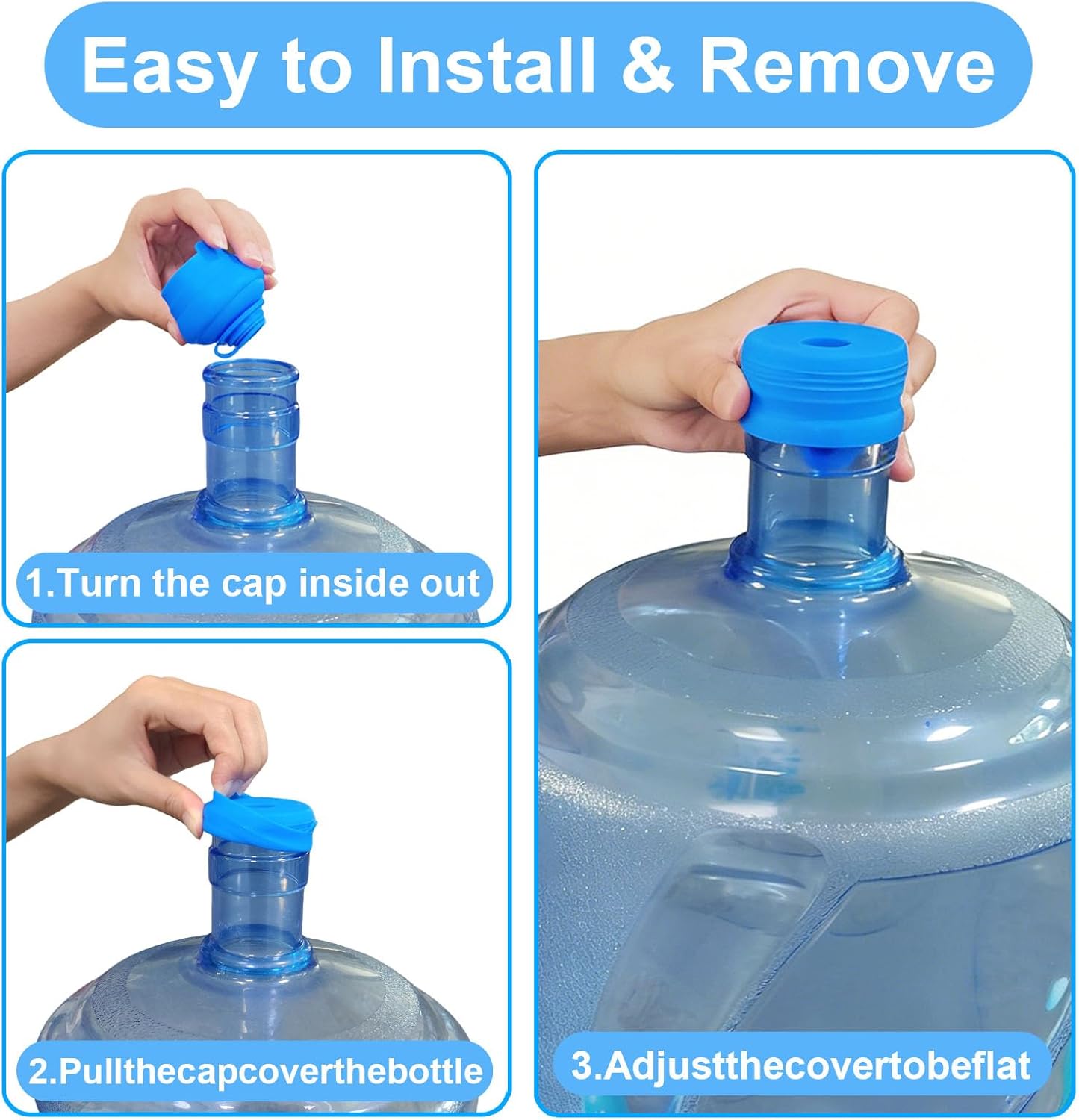 3 Pack 3 and 5 Gallon Water Jug Cap, Upgrade Silicone Reusable Replacement Caps, Non Spill Lids for 55mm Standard/Screw/Crown Tops Water Bottle