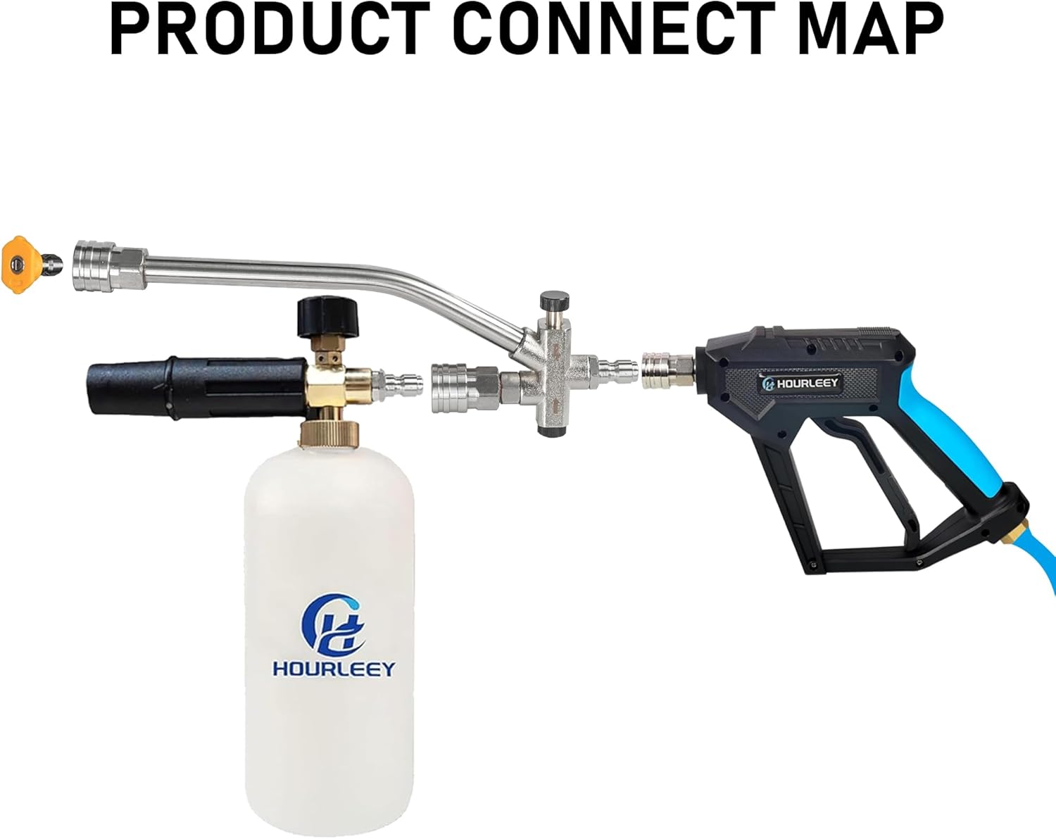 Foam Cannon Dual-Connector Accessory, Pressure Washer Double Tip Attachment for Soap Cannon with 5 Power Washer Sprayer Nozzles, 1/4" Quick Connect, 4000 PSI