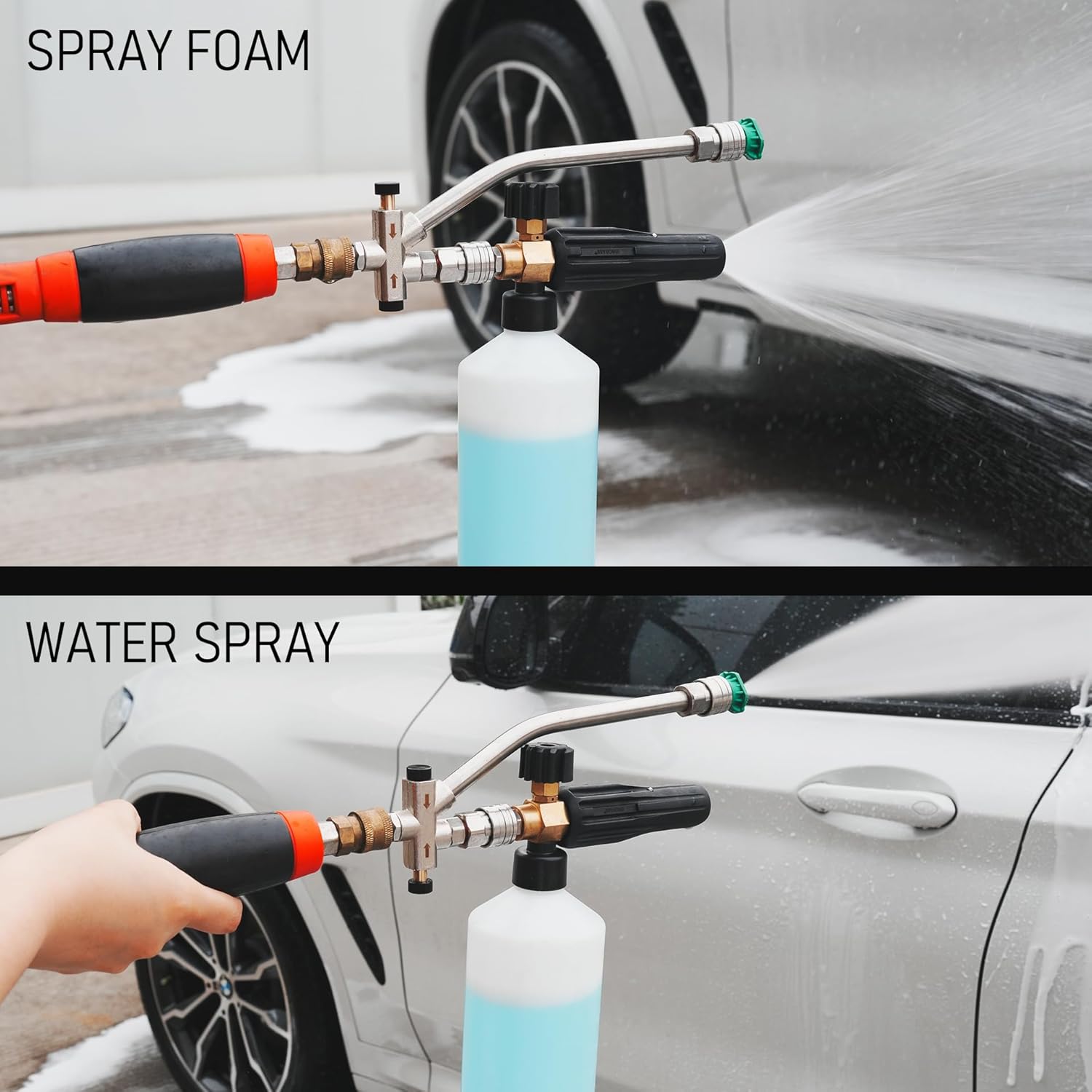 Foam Cannon Dual-Connector Accessory, Pressure Washer Double Tip Attachment for Soap Cannon with 5 Power Washer Sprayer Nozzles, 1/4" Quick Connect, 4000 PSI