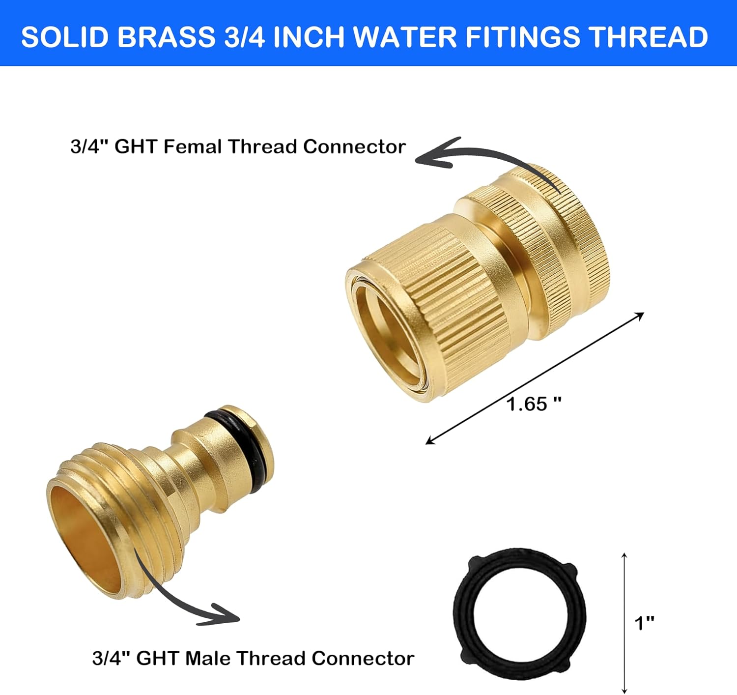 Garden Hose Quick Connector, Solid Brass 3/4 Inch GHT Thread Garden Quick Connect Kit, Male and Female No-Leak Water Hose Fittings 4 Set