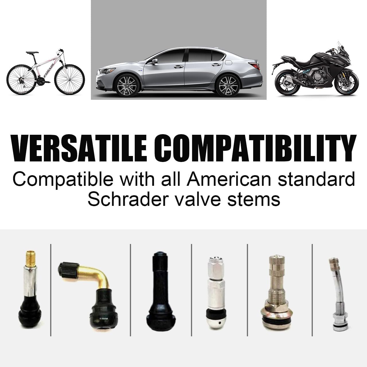 Tire Valve Stem Caps - 5 Pack Metal Air Caps with Plastic Liner, Corrosion Resistant, Leak-Proof, Universal Stem Covers for Cars Trucks Motorcycles and Bikes - Silver