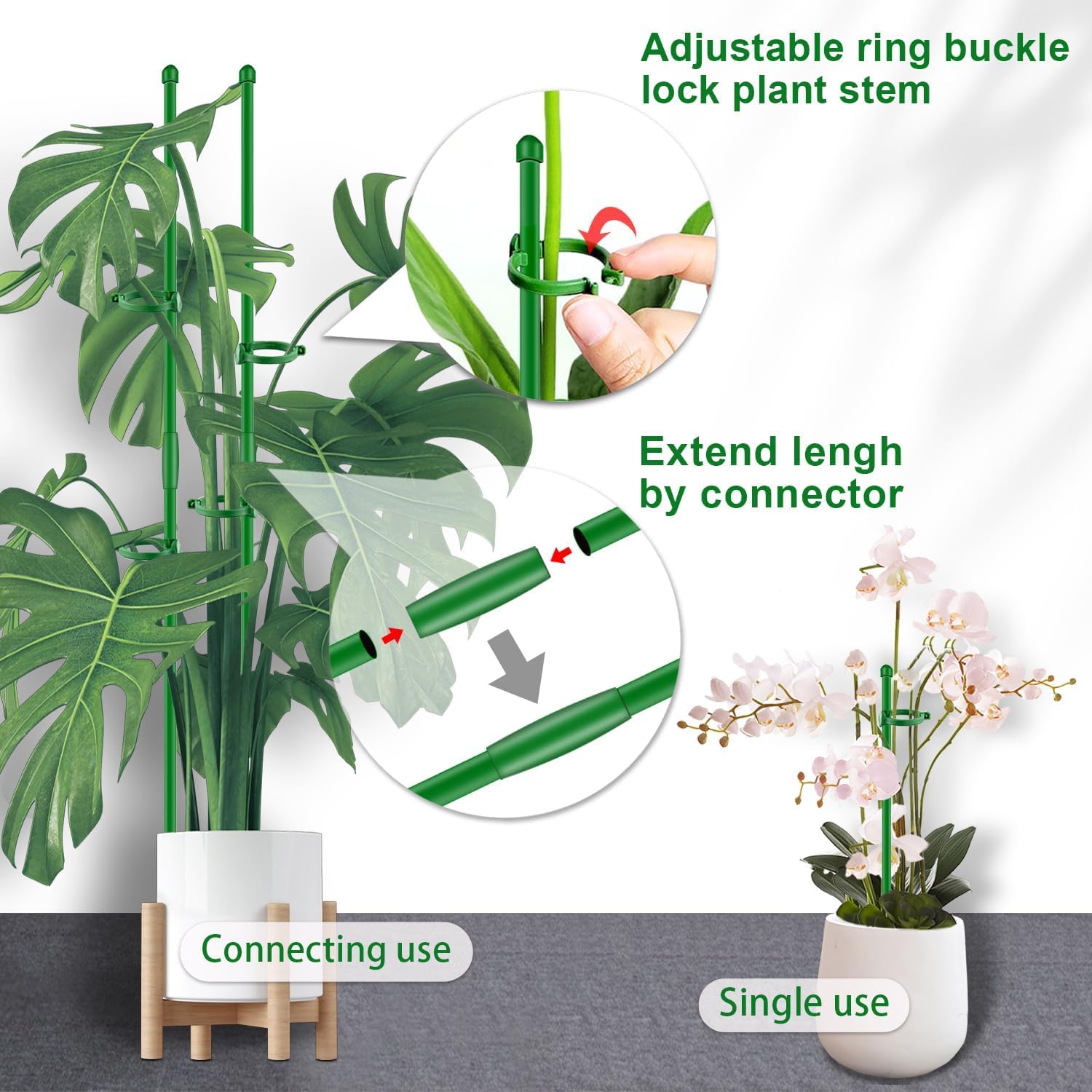 20Pcs Plant Support Stakes 17 inch Garden Orchid Sticks Extended to 3ft 4ft 5ft Plant Poles with Clips for Indoor Outdoor Potted Tomato Rose Amaryllis Vegetables Comes with 20 Ties