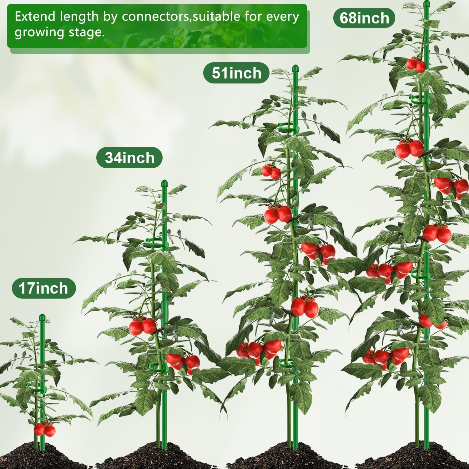 20Pcs Plant Support Stakes 17 inch Garden Orchid Sticks Extended to 3ft 4ft 5ft Plant Poles with Clips for Indoor Outdoor Potted Tomato Rose Amaryllis Vegetables Comes with 20 Ties