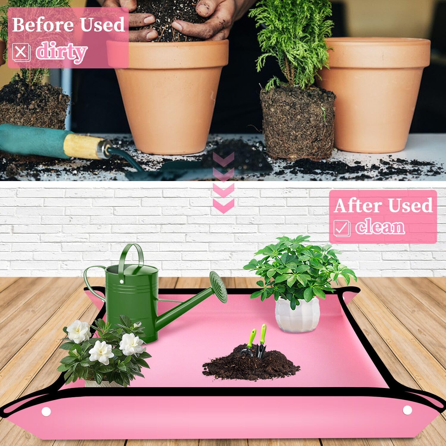 Repotting Mat for Indoor Plant Transplanting 29.5"x 29.5" Pink Garden Mat for Plant Lovers Oxford Fabric Portable Potting Tray for Gardening Mess Control