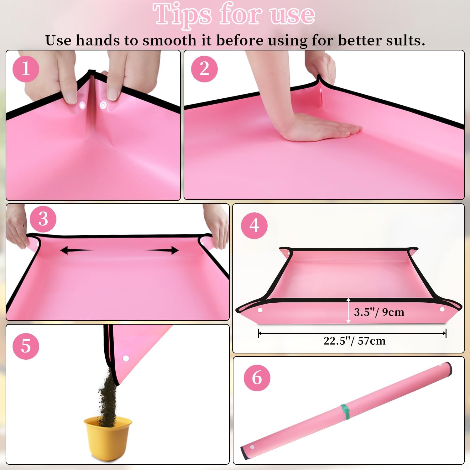 Repotting Mat for Indoor Plant Transplanting 29.5"x 29.5" Pink Garden Mat for Plant Lovers Oxford Fabric Portable Potting Tray for Gardening Mess Control