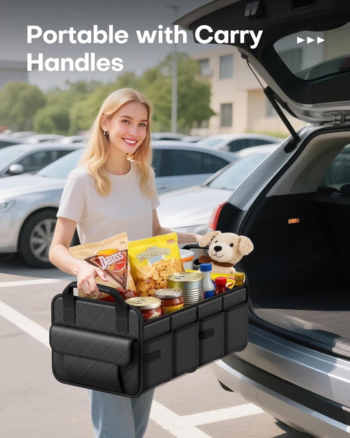 Trunk Organizer for SUV – Foldable & Portable Car Organizers and Storage with 2 Compartments, Large Capacity Car Trunk Organizer Car Accessories for Truck Sedan, Black, 21.7" x 12.8" x 11.0"