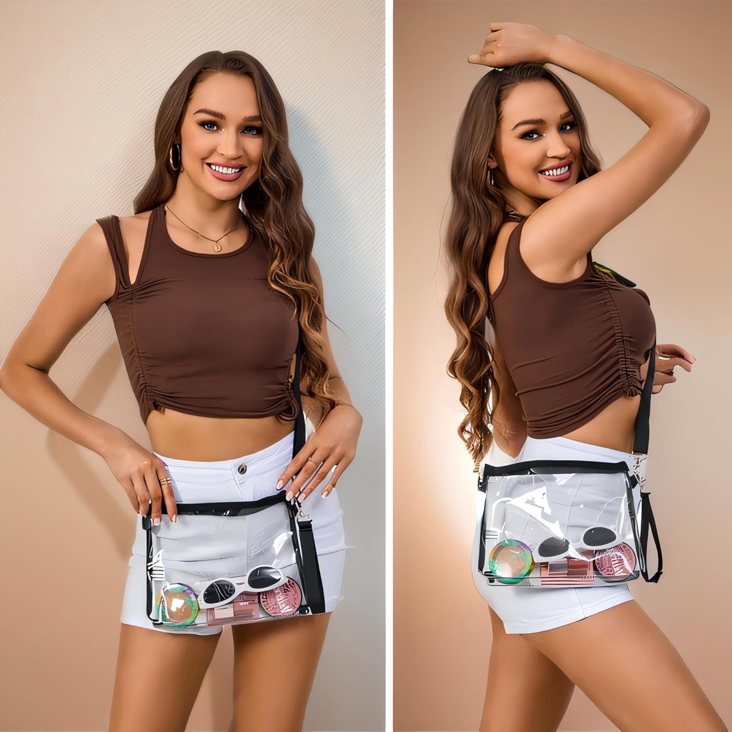 Clear Bag for Stadium Events, Clear Purse with Detachable Strap, Sports fan Handbag Purses for Game Day and Concert