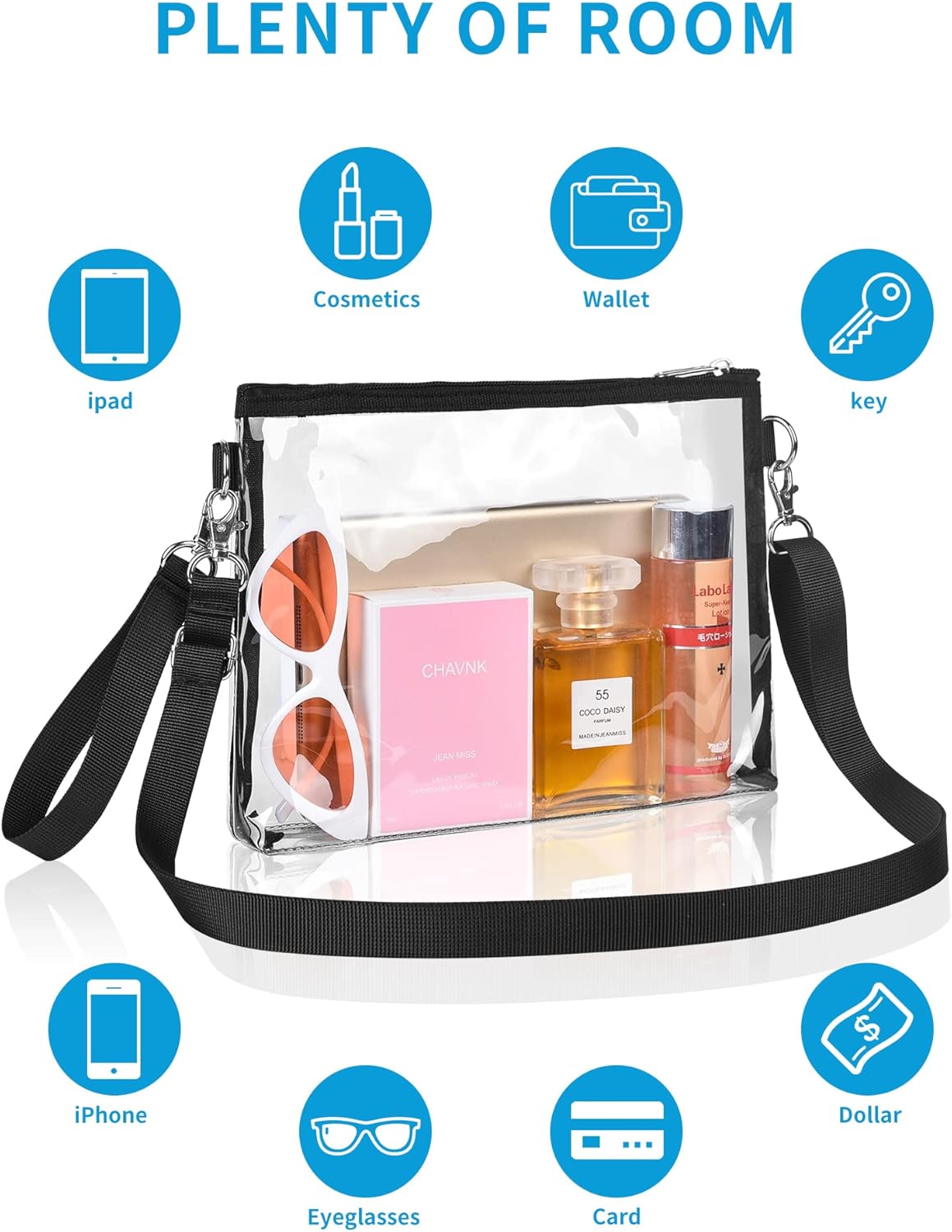 Clear Bag for Stadium Events, Clear Purse with Detachable Strap, Sports fan Handbag Purses for Game Day and Concert