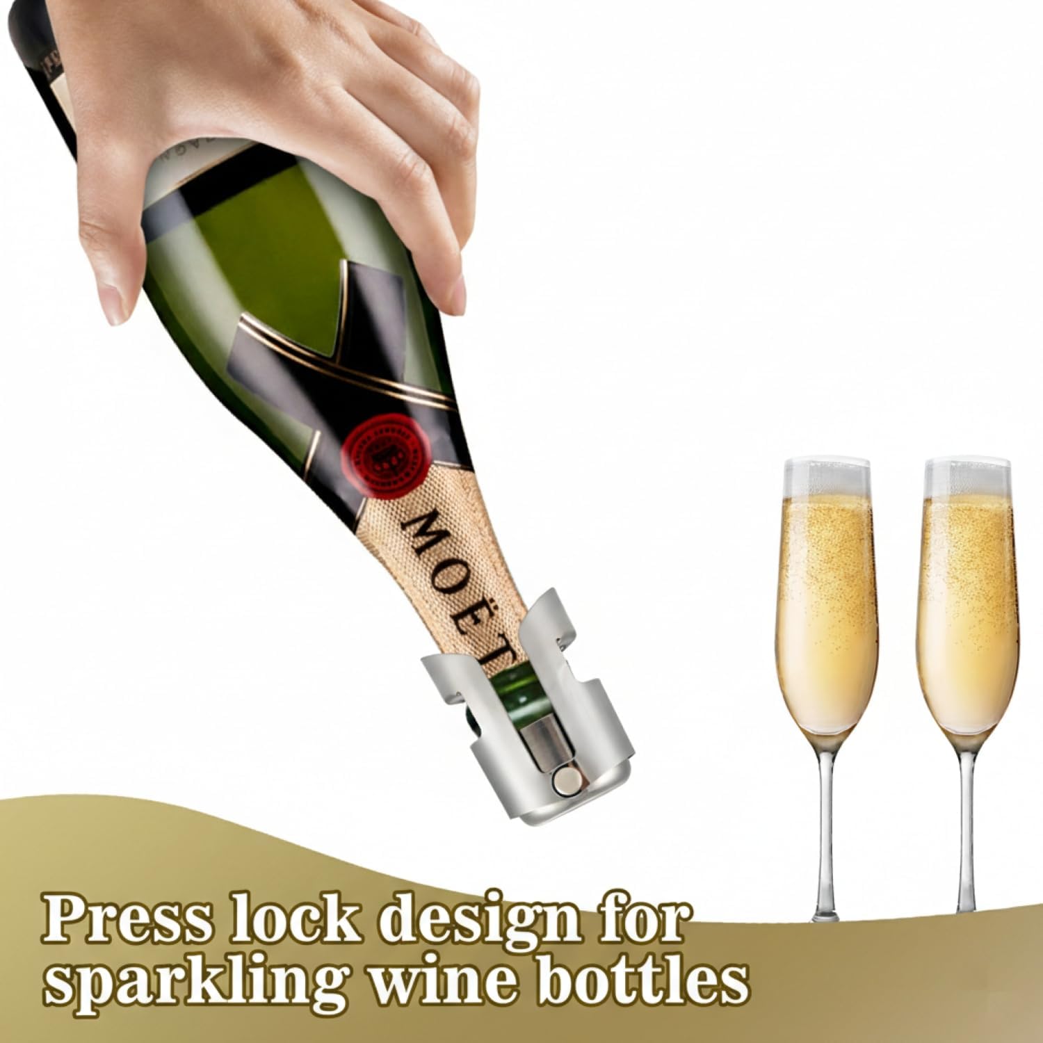Pack of 6 Stainless Steel Champagne Stoppers, Prosecco, Sparkling Wine Bottle Stopper, Cork