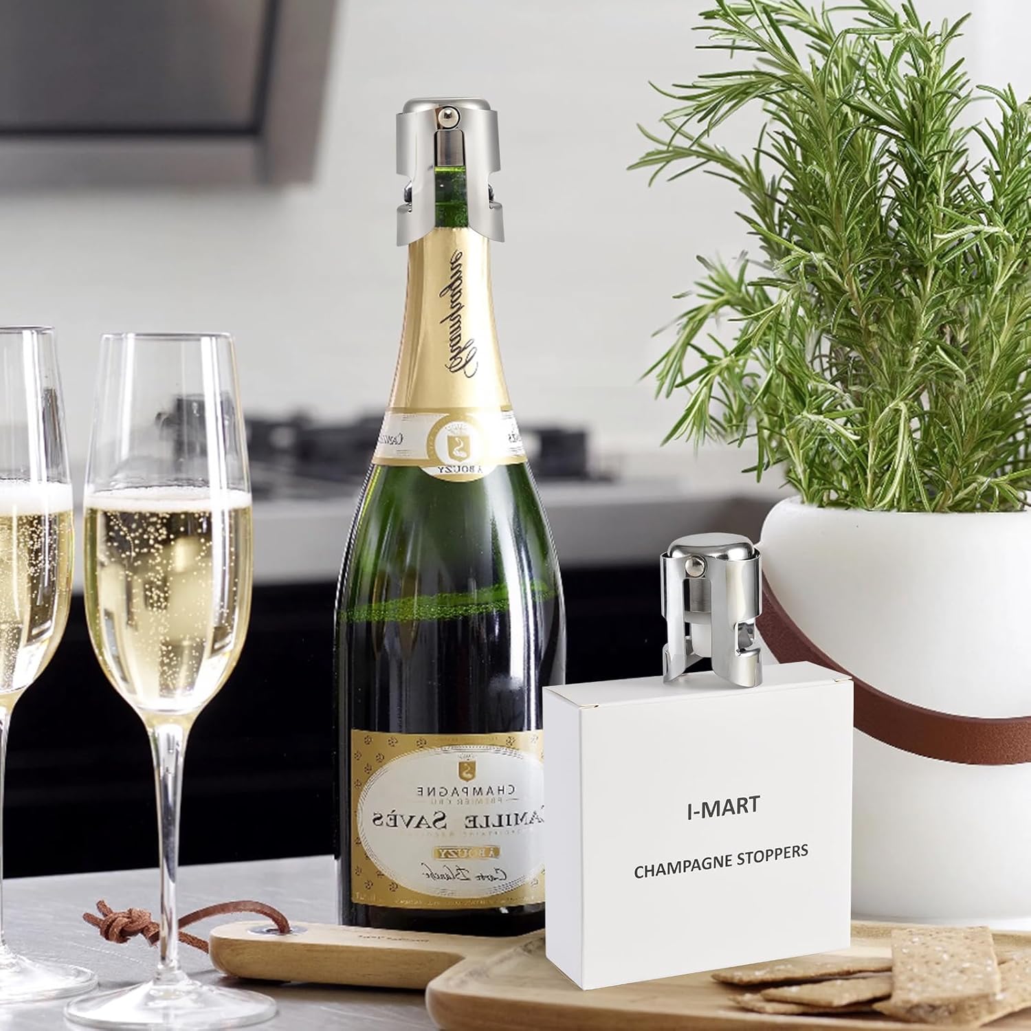 Pack of 6 Stainless Steel Champagne Stoppers, Prosecco, Sparkling Wine Bottle Stopper, Cork