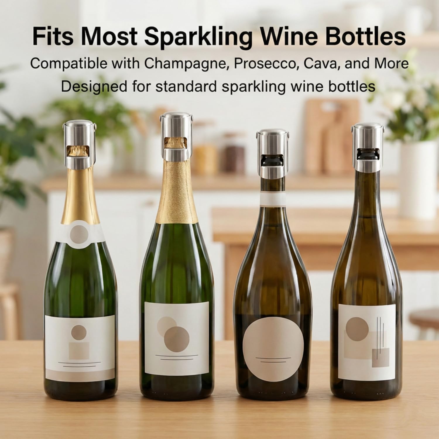 Pack of 6 Stainless Steel Champagne Stoppers, Prosecco, Sparkling Wine Bottle Stopper, Cork