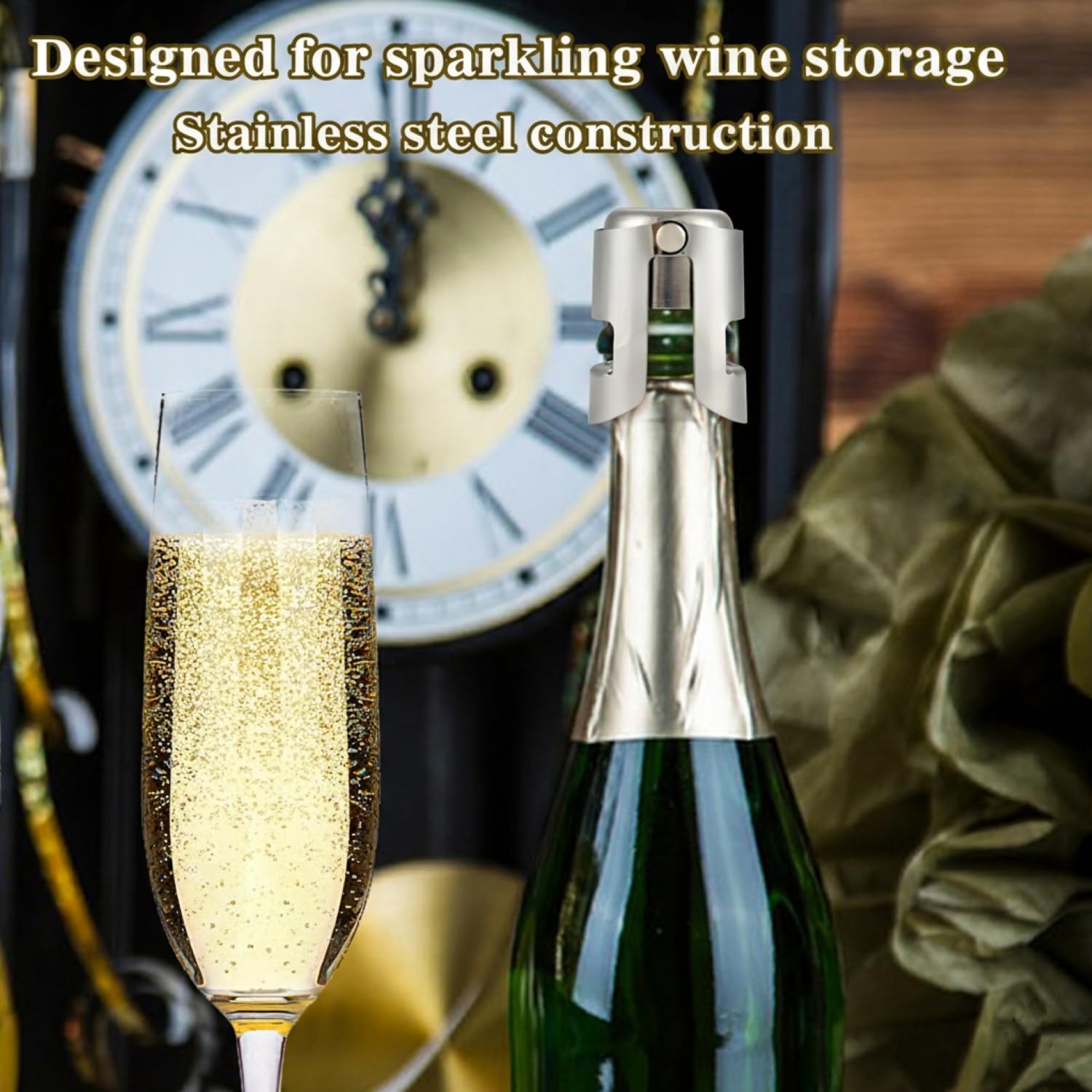 Pack of 6 Stainless Steel Champagne Stoppers, Prosecco, Sparkling Wine Bottle Stopper, Cork