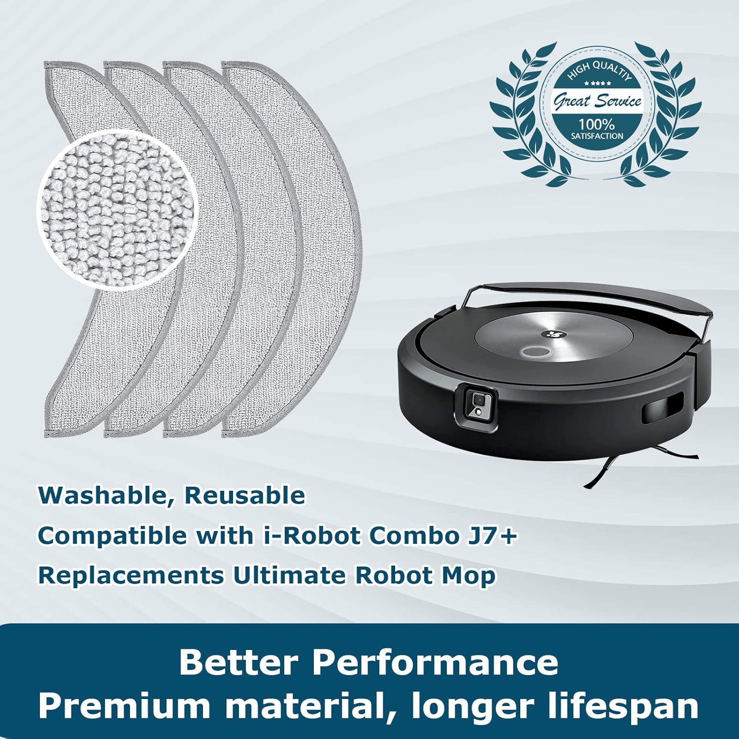 4 Pack Replacement Mop Pads for i-Robot Roomba Combo j7+/ j9+ Accessories, Microfiber Washable Mopping Pad for iRobot Roomba Combo j7+/ j9+ Robot Vacuum and Mop Not fits for Roomba j7/ j7+/ j9+