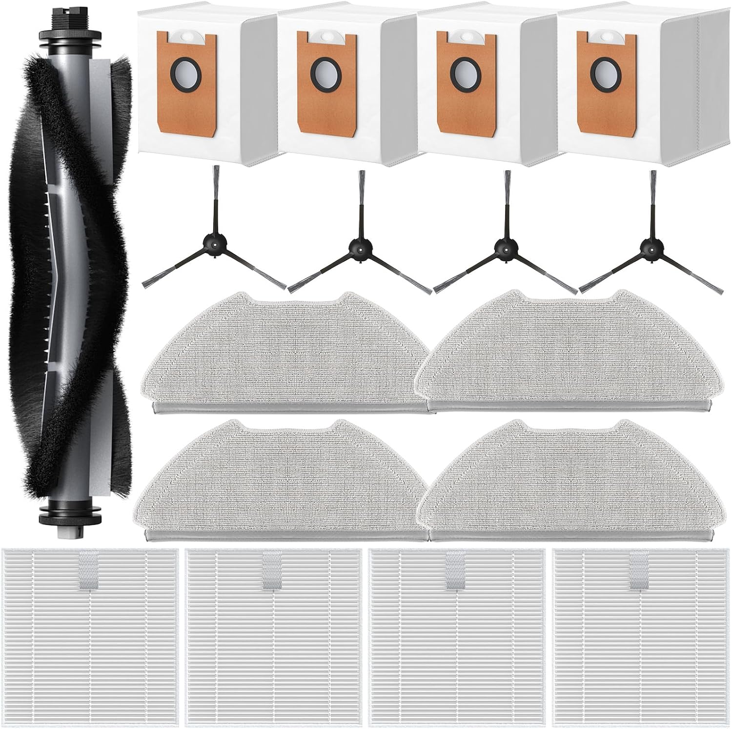 T20+ Accessories Replacement Parts for Airrobo T20+ /T25+/T30+/T25+C and for FIXR T20 Robotic Vacuum Cleaner, 1 Roller Brush, 4 Mop Pads, 4 Hepa Filters, 4 Dust Bags, 4 Side Brushes, 17 Pack