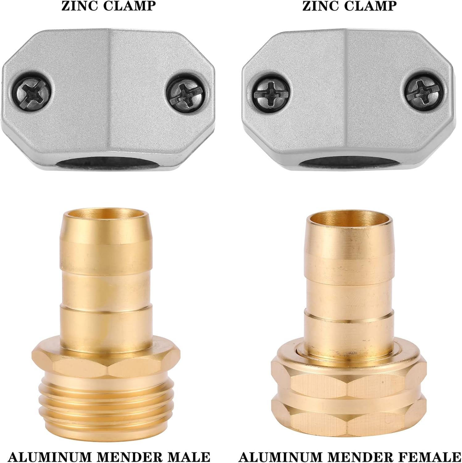 Zinc and Aluminum Male and Female Coupling, Fits All 5/8-Inch and 3/4-Inch Garden Hose Repair Fitting, 2 Pack Female & Male
