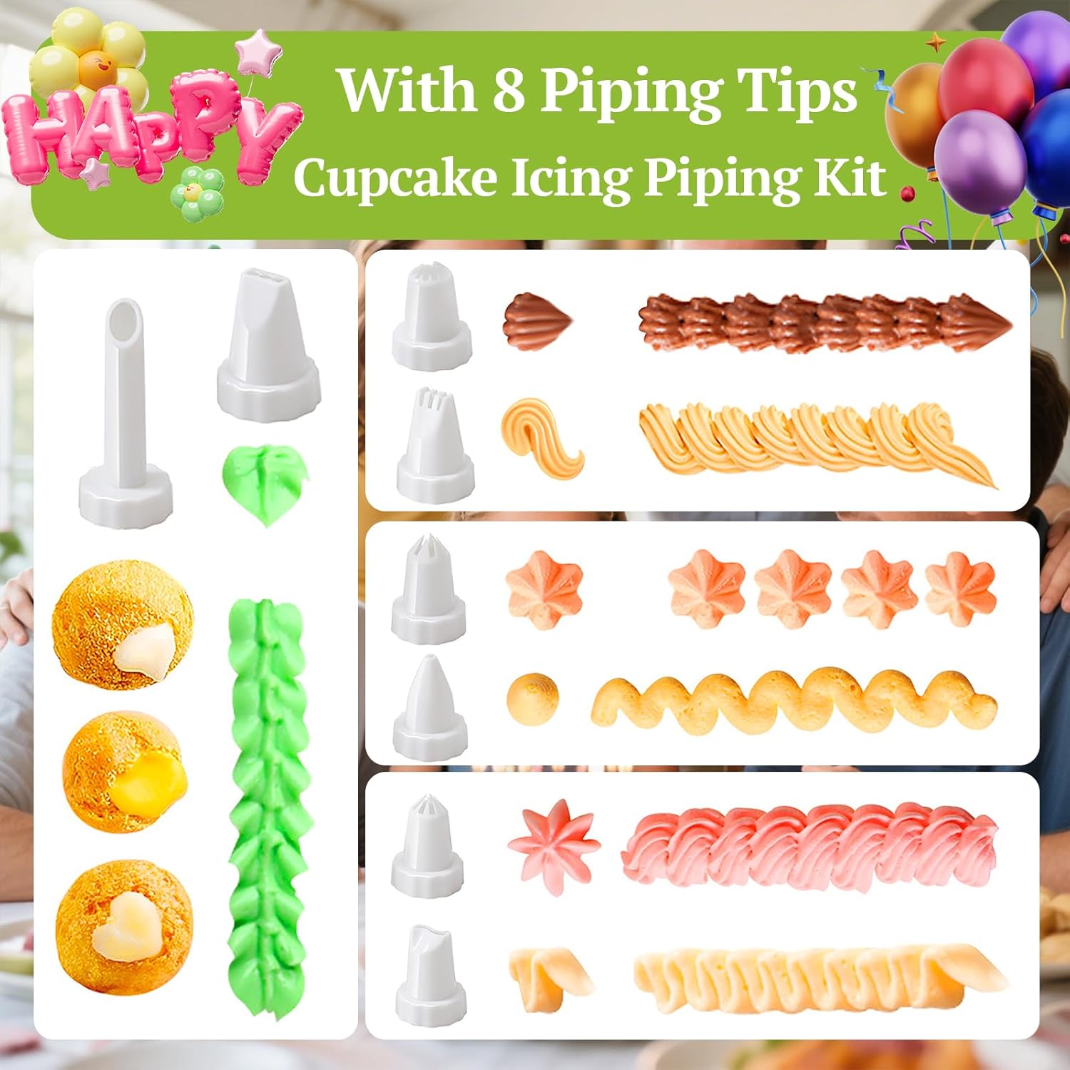 Cake Decorating Gun, Cupcake Icing Piping Kit, Cake Decorating Kit with 8 Piping Tips, Cupcake Injector/Decorating Icing Set, White