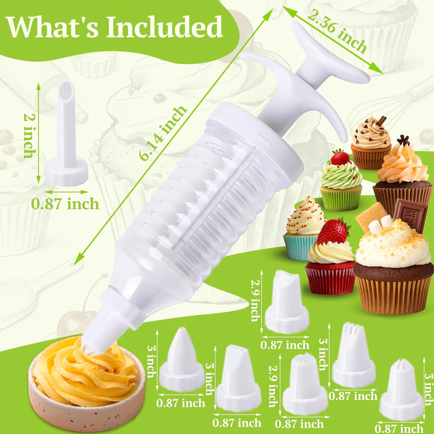 Cake Decorating Gun, Cupcake Icing Piping Kit, Cake Decorating Kit with 8 Piping Tips, Cupcake Injector/Decorating Icing Set, White