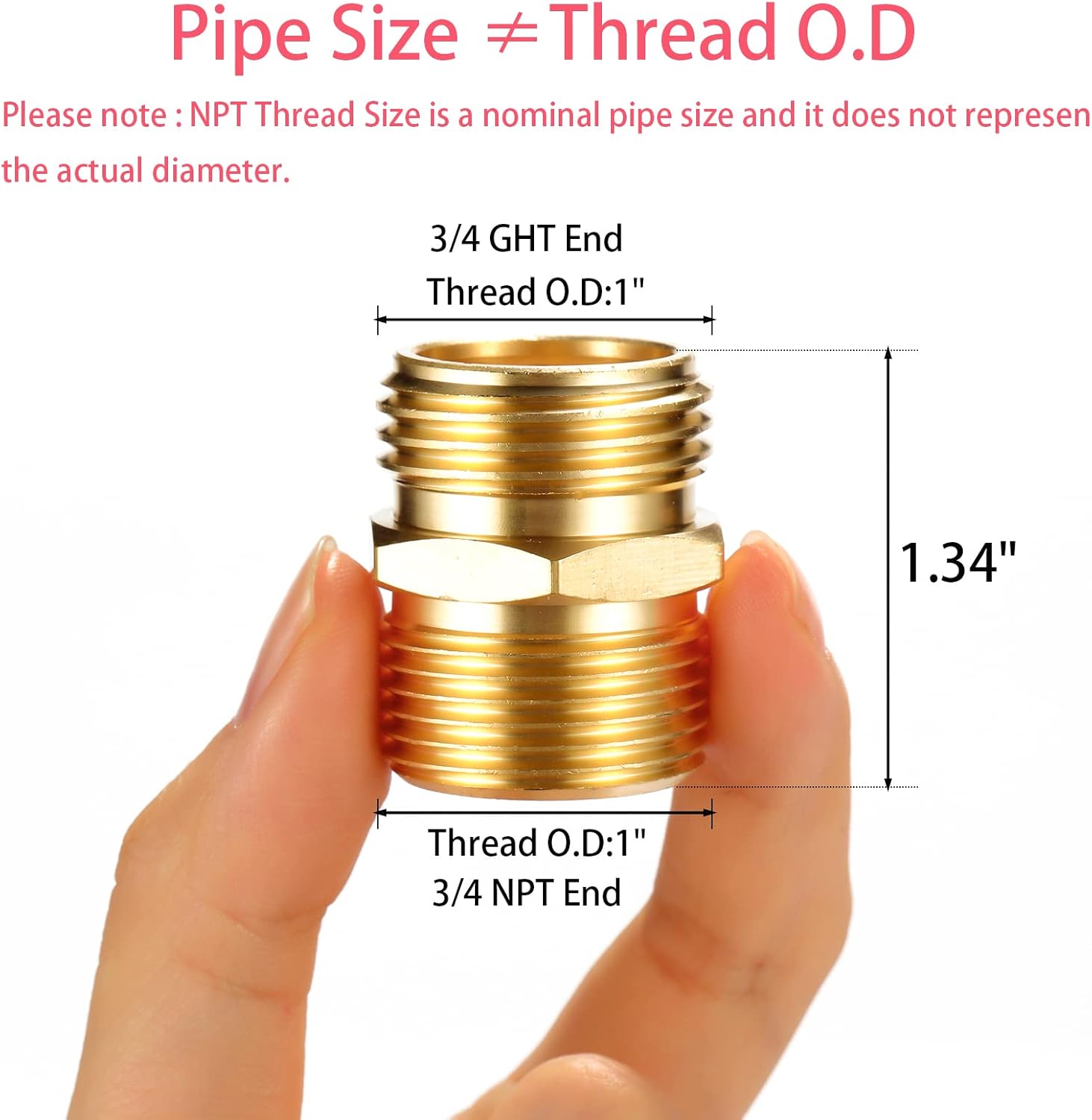 2 Pack 3/4" GHT to 3/4" NPT Male Connector, Brass Garden Hose Fitting, Male Hose Adapter