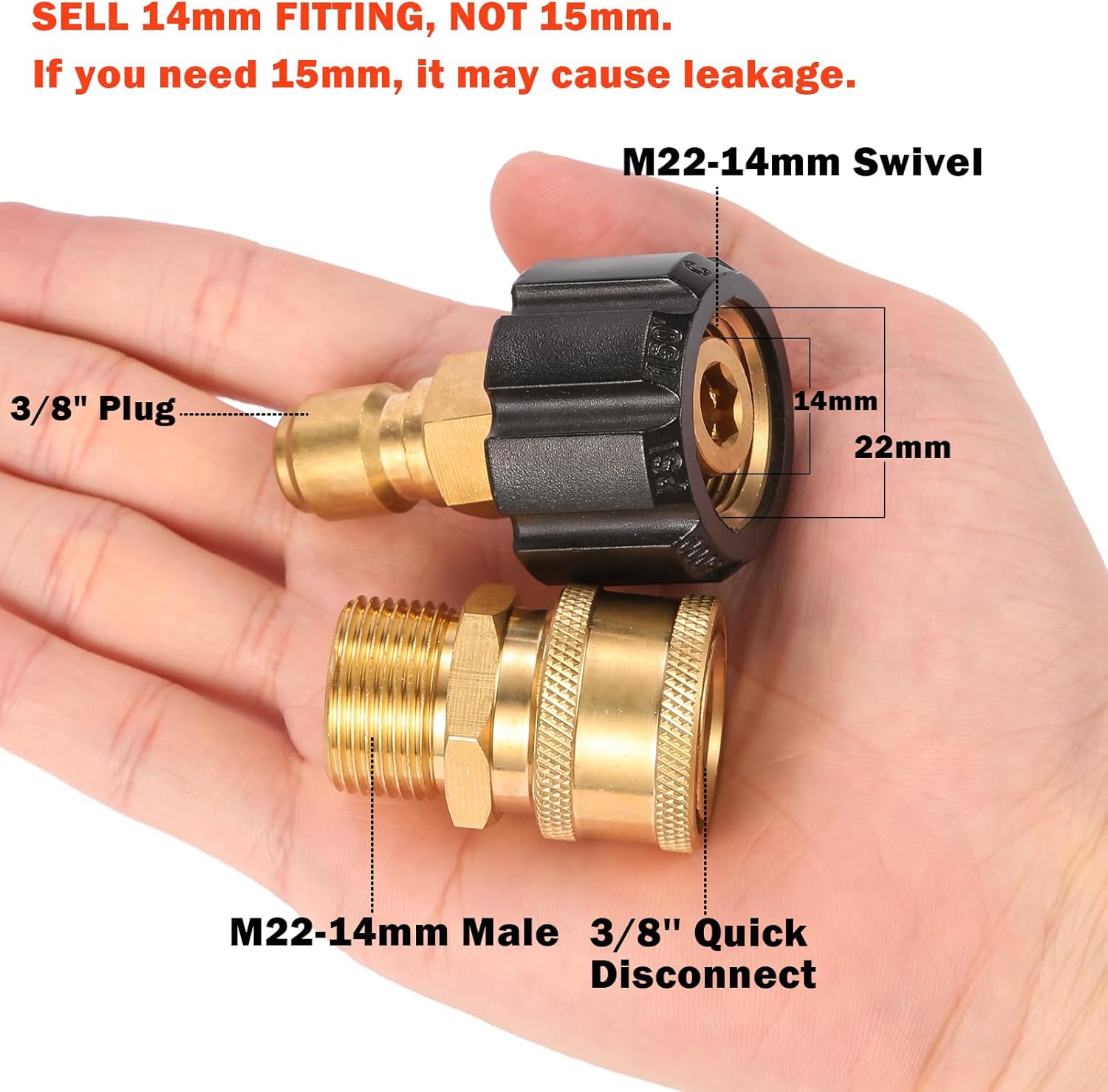 Pressure Washer Quick Connect Fittings, Quick Connect Kit M22 14mm to 3/8 Inch, 2 Pieces