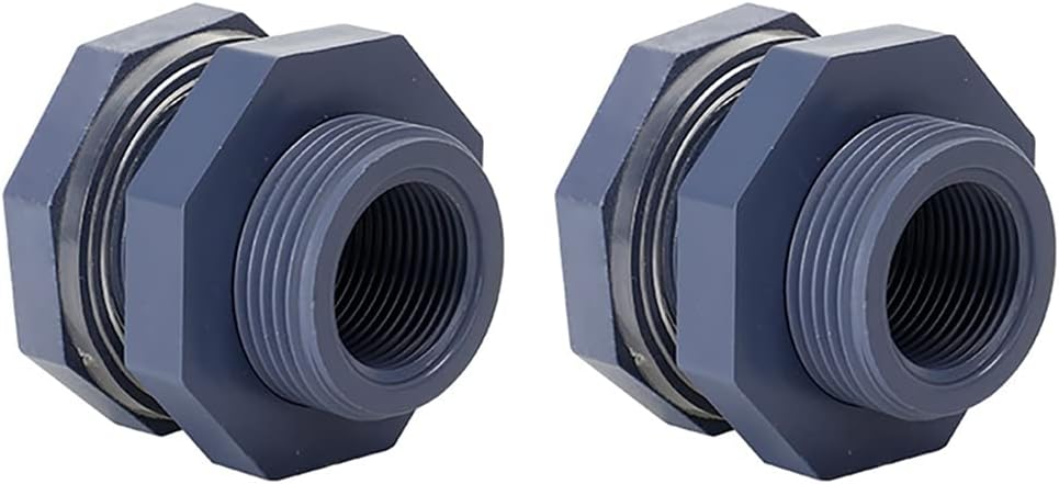 2 Pieces 3/4 Inch PVC Bulkhead Fitting for Water Barrel, Water Tank, Rain Barrels,NPT3/4 female thread 1 inch I.D. PVC