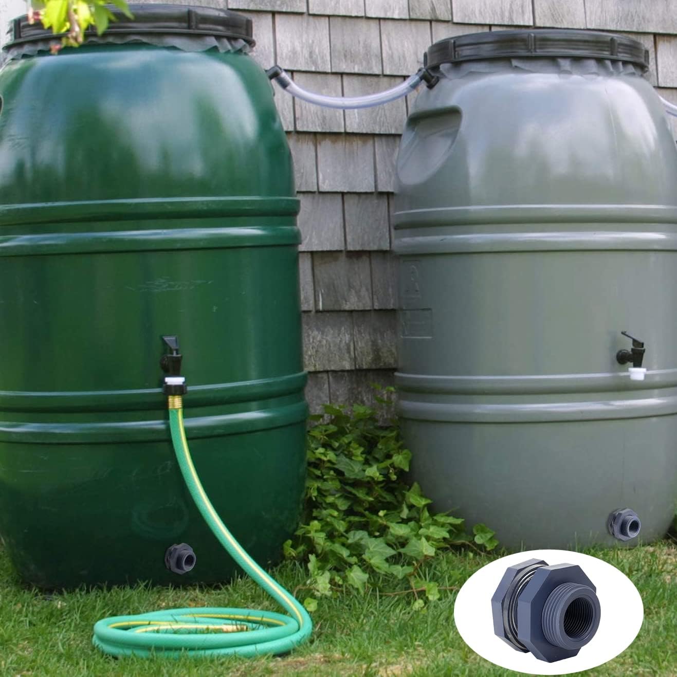 2 Pieces 3/4 Inch PVC Bulkhead Fitting for Water Barrel, Water Tank, Rain Barrels,NPT3/4 female thread 1 inch I.D. PVC