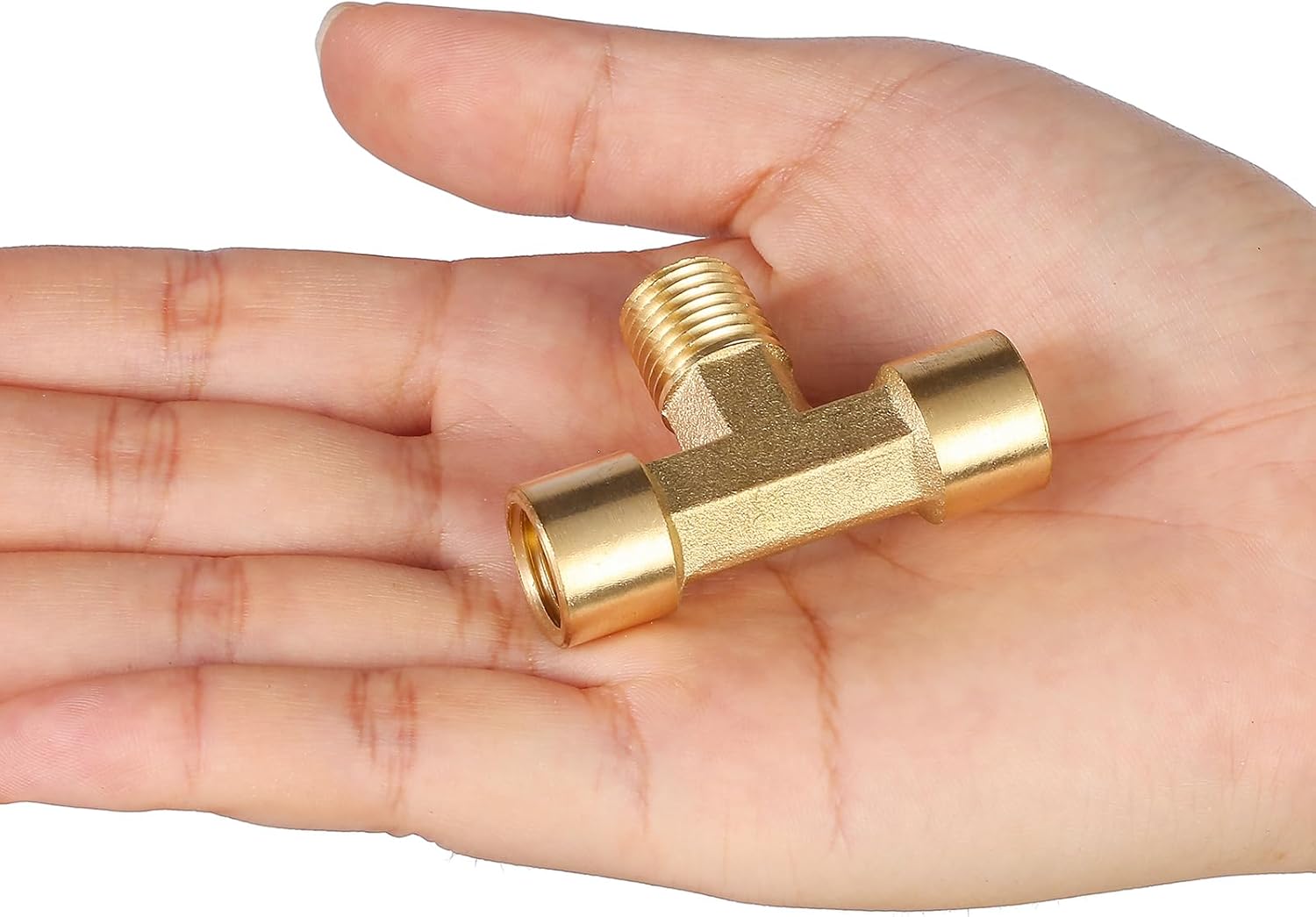 2 Pack 1/4" NPT Brass Tee Pipe Fitting,T Shape Connectors,1/4" NPT Female x 1/4" NPT Female x 1/4" NPT Male Pipe Fitting