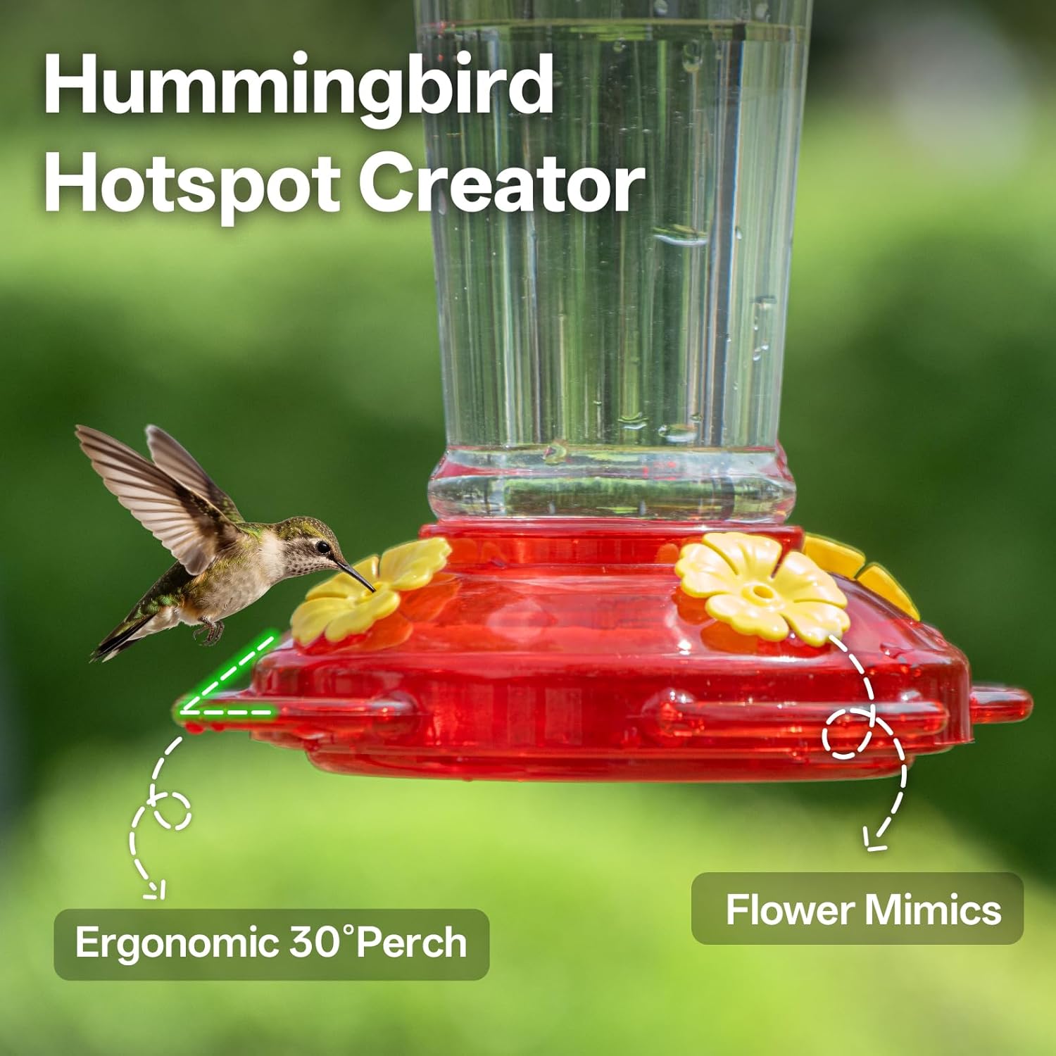 Plastic Hummingbird Feeder, 2-Pack 14 OZ Ant & Bee Proof Hummingbird Feeders for Outdoors Hanging, Leak-Proof Nectar Feeders with 4 Feeding Ports and Perches, Gifts for Mom, Birdlovers