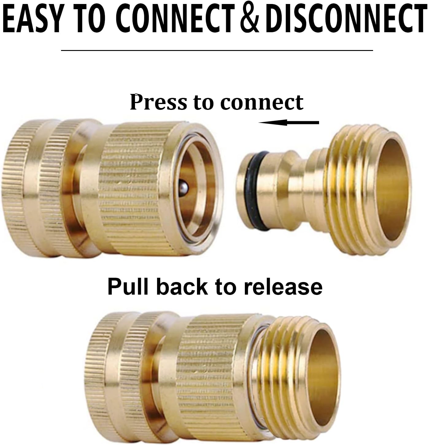 Brass Hose Quick Connect, 3/4 Inch GHT Thread Garden Hose Quick Connector No-Leak Water Hose Quick Connect Fittings Male and Female - 2Packs