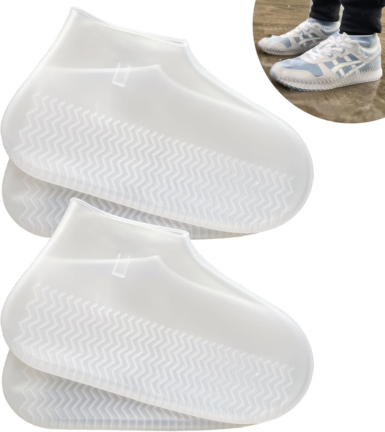 Waterproof Shoe Covers 2 Pairs,Rain Shoe Covers Reusable Silicone Non Slip Shoe Covers for Outdoor,Rain Shoe Covers for Women and Men Clear, Large