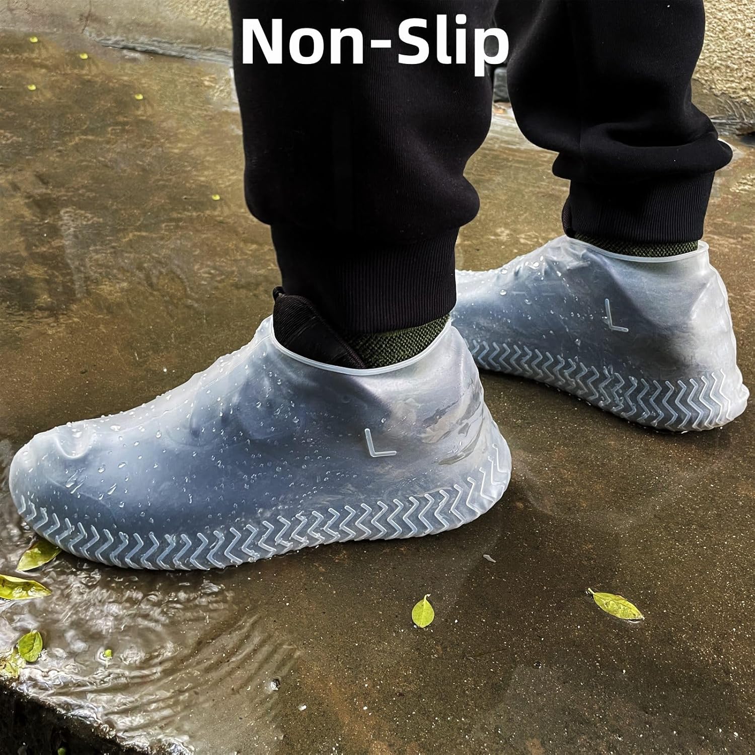 Waterproof Shoe Covers 2 Pairs,Rain Shoe Covers Reusable Silicone Non Slip Shoe Covers for Outdoor,Rain Shoe Covers for Women and Men Clear, Large