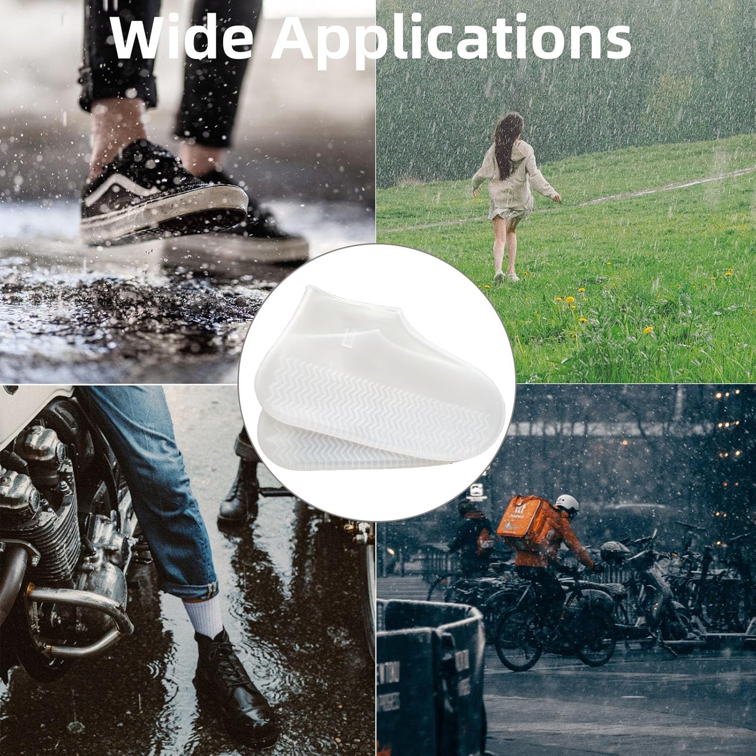 Waterproof Shoe Covers 2 Pairs,Rain Shoe Covers Reusable Silicone Non Slip Shoe Covers for Outdoor,Rain Shoe Covers for Women and Men Clear, Large