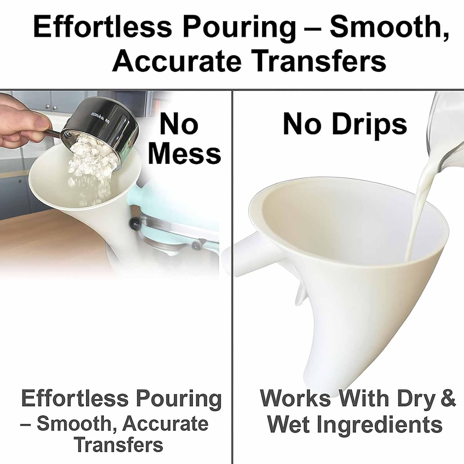 Funnel for Kitchen Aid Mixer, Kitchen Aid Accessories and Attachments, Pouring Chute for Kitchid Mixer, Fits Tilt-Head 4.5–5 Qt KSM150 , Durable Dishwasher-Safe Baking Tool