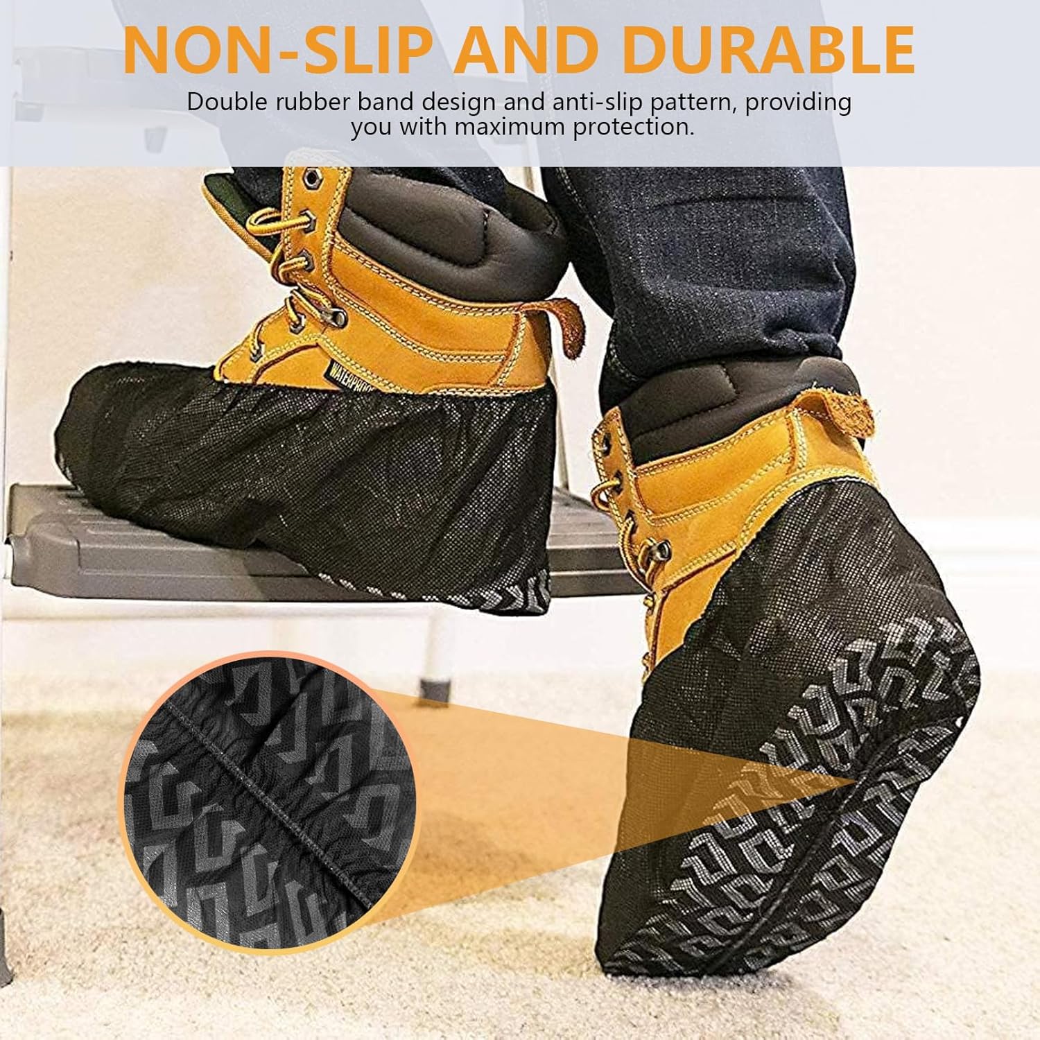 Shoe Covers Disposable 50 Pack 25 Pairs - Durable, Non-Slip, Water Resistant, and Recyclable Boot Covers for Indoor and Outdoor Use - One Size Fits Most Non-woven-Black