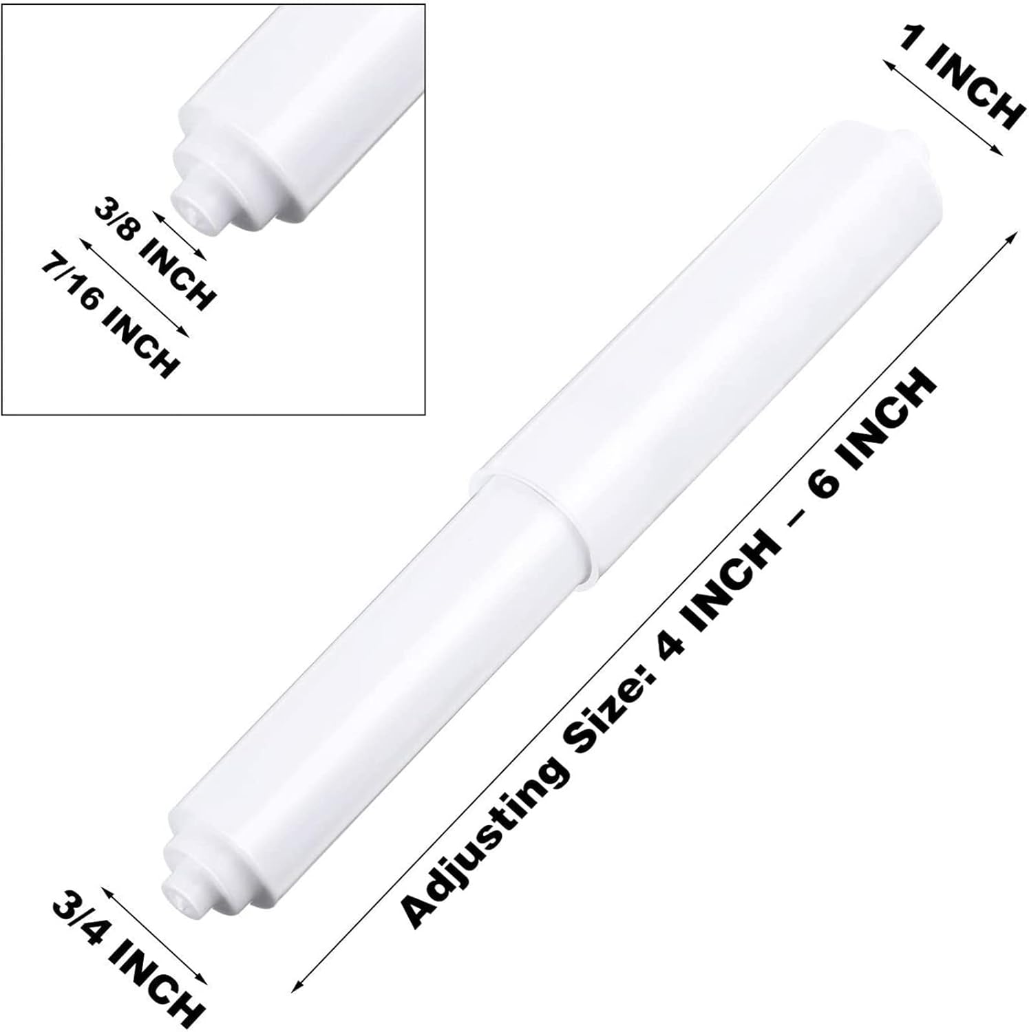 2 Pcs Universal Toilet Paper Holder Replacement Rod Spring Loaded Plastic Retractable Paper Replacement Rod Toilet Tissue Roll Holder Insert for Bathroom Home Fixture Accessories White