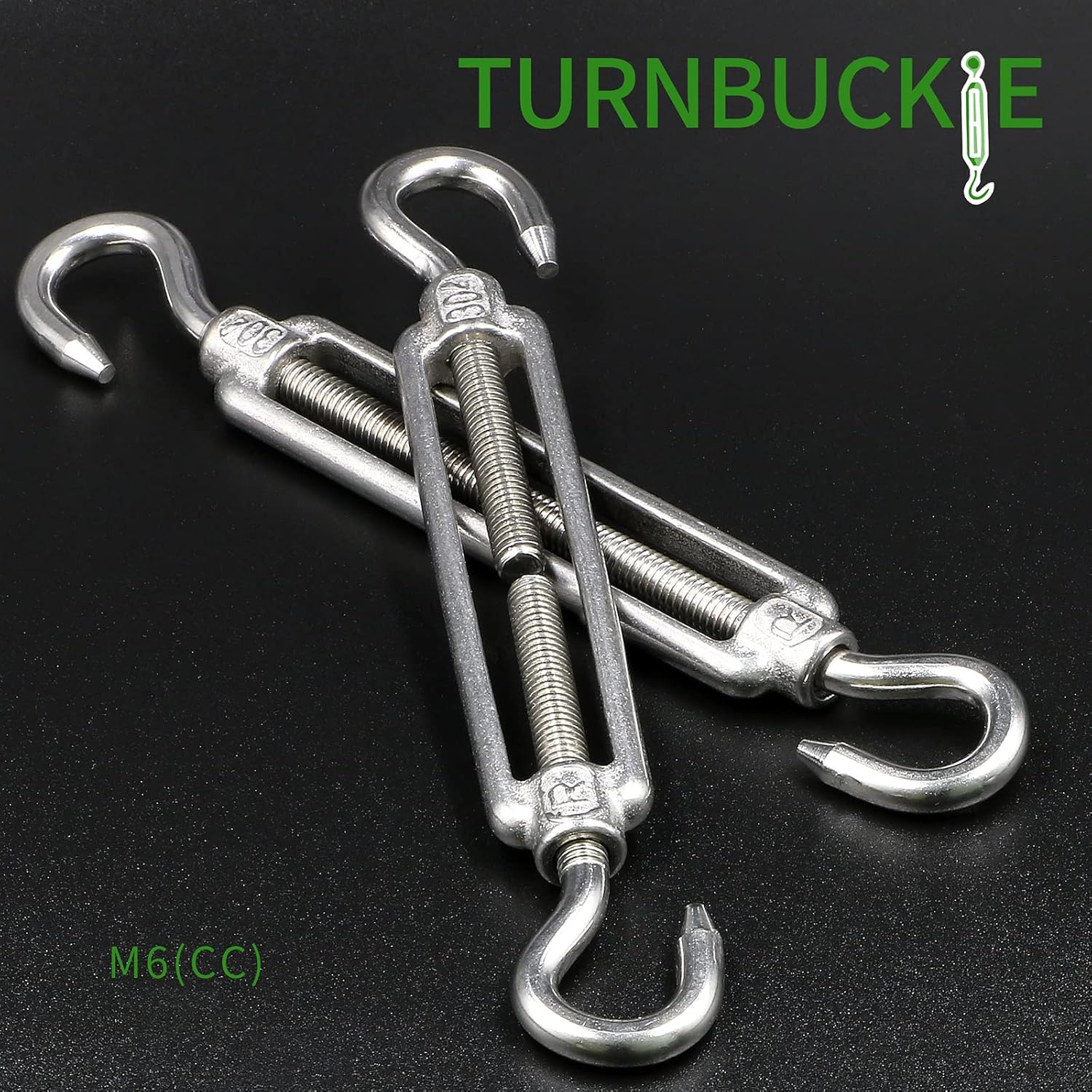 6PCS M6 Hook & Hook Turnbuckle 304 Stainless Steel Turnbuckle Wire Rope Tension Heavy Duty Turnbuckles for Cable Railing Wire Rope Hardware Kit M6, Hook & Hook