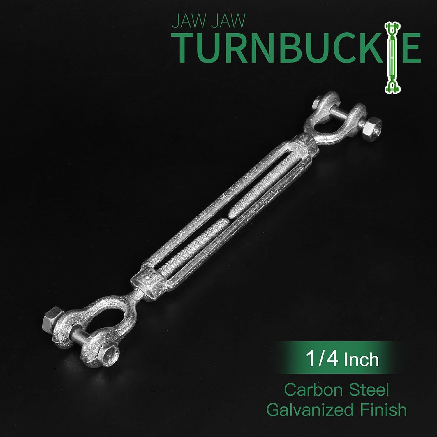 1/4" Jaw Jaw Turnbuckle Galvanized Jaw and Jaw Turnbuckle, Jaw Jaw Closed Body Marine Turnbuckle Jaw, 2000lbs Working Load Limit, Durable for Wire Rope Cable 1/4" x 4"