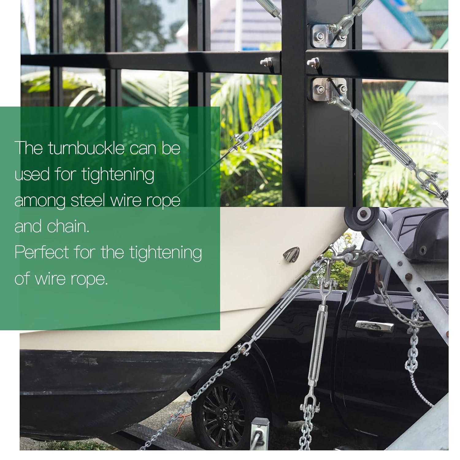 1/4" Jaw Jaw Turnbuckle Galvanized Jaw and Jaw Turnbuckle, Jaw Jaw Closed Body Marine Turnbuckle Jaw, 2000lbs Working Load Limit, Durable for Wire Rope Cable 1/4" x 4"
