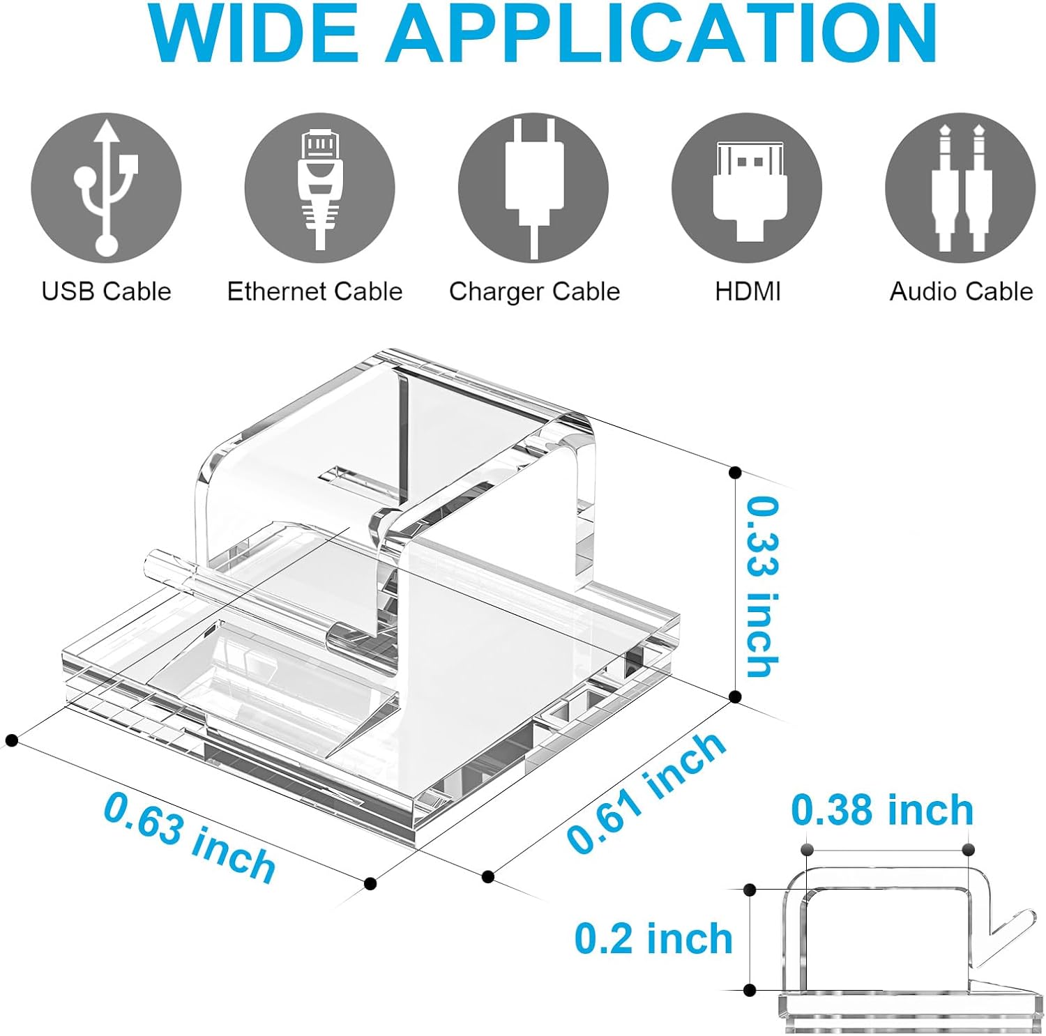 100 PCS Cable Clips, Upgraded Adhesive Cord Clips for Wires on Wall, Strong Wire Holders Cord Organizer for Cable Management, Christmas Lights, USB, Phone Charger, Cat 6, Car Dash Cam Small, Clear