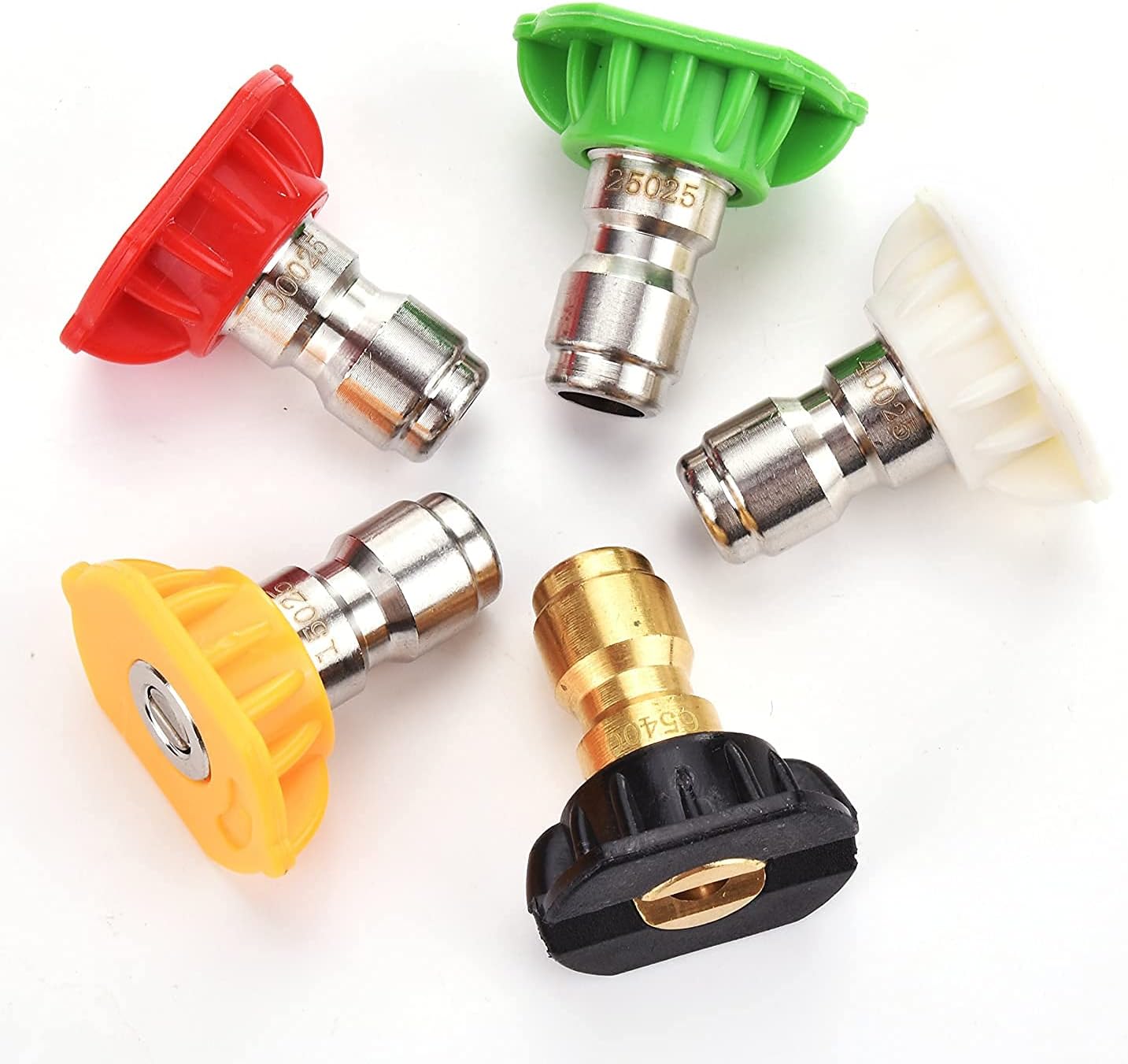 Pressure Washer Spray Nozzle Tips Multiple Degrees, 1/4 inch 5-Pack 2.5 GPM