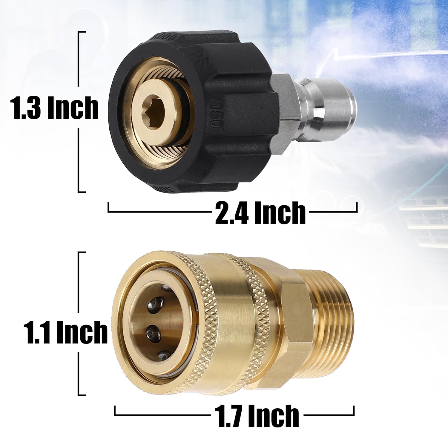 Pressure Washer Adapter Set, Quick Connect Kit, Metric M22 15mm Female to M22 Male Fitting, 5000 PSI, 4 Pcs