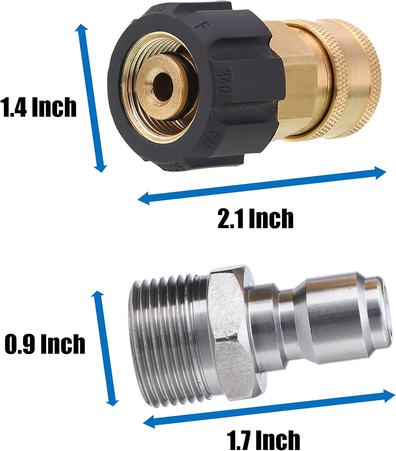 Pressure Washer Adapter, 3/8 Inch Quick Connect Kit, M22 14mm to M22 Metric Fitting, 5000 PSI
