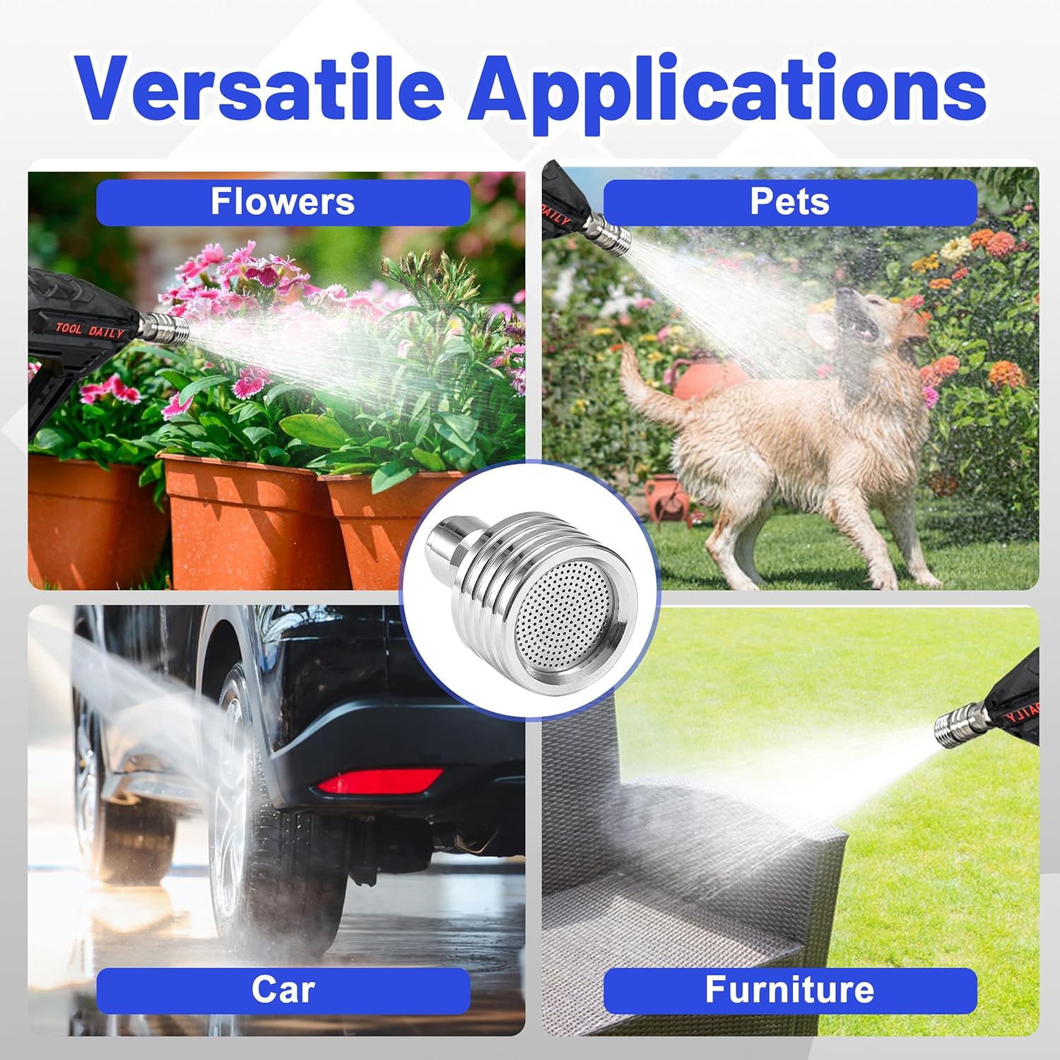 Pressure Washer Nozzle Tips for Soft Wash, Shower Nozzle for Pressure Washing with 1/4” Quick Connector, Stainless Steel Power Washer Shower Sprinkler for Car Washing and Gardening, 2 Pack