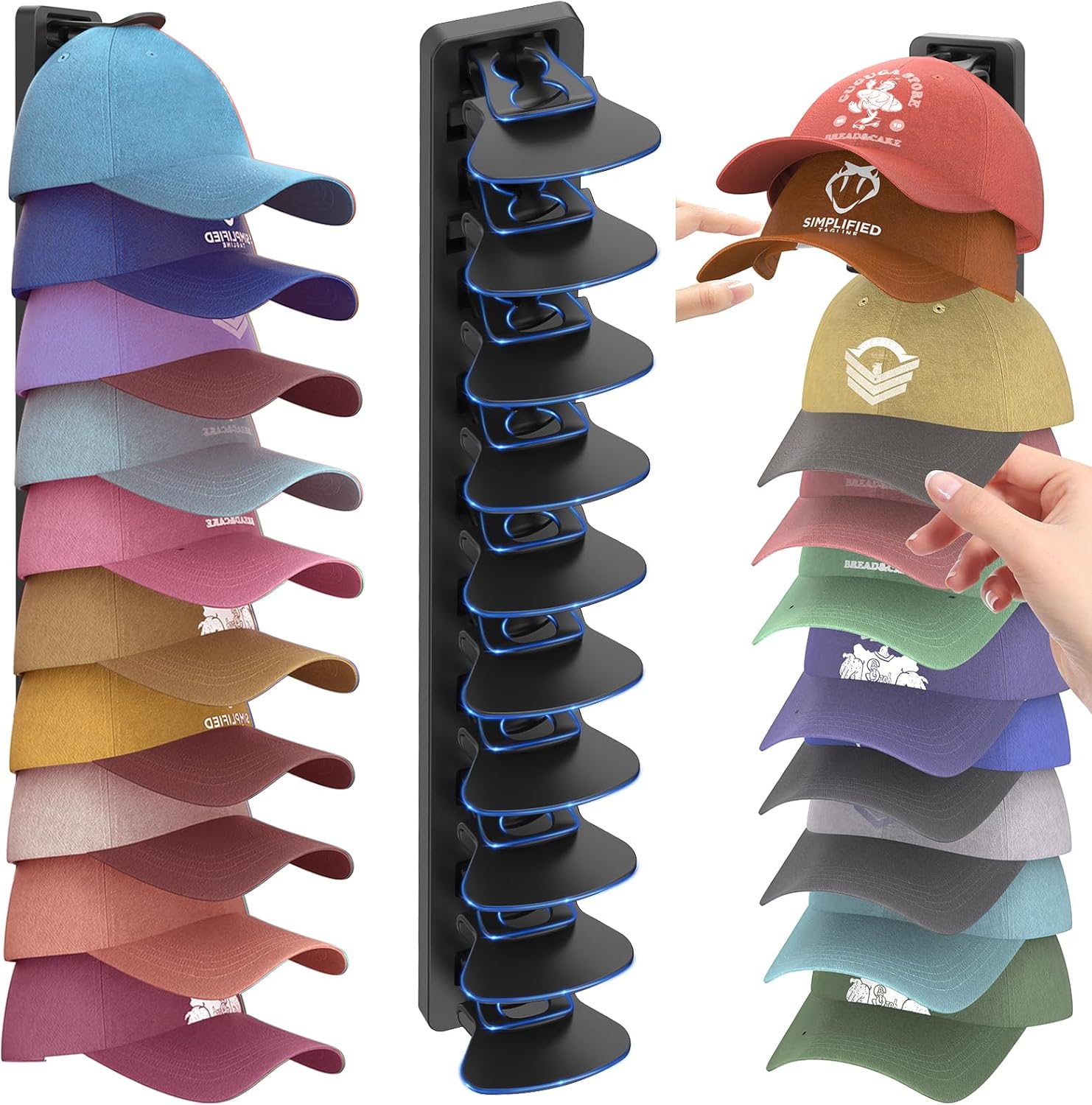 Hat Organizer for Baseball Caps 1 Pack, Adhesive Hat Rack for Wall, Baseball Cap Organizer Black