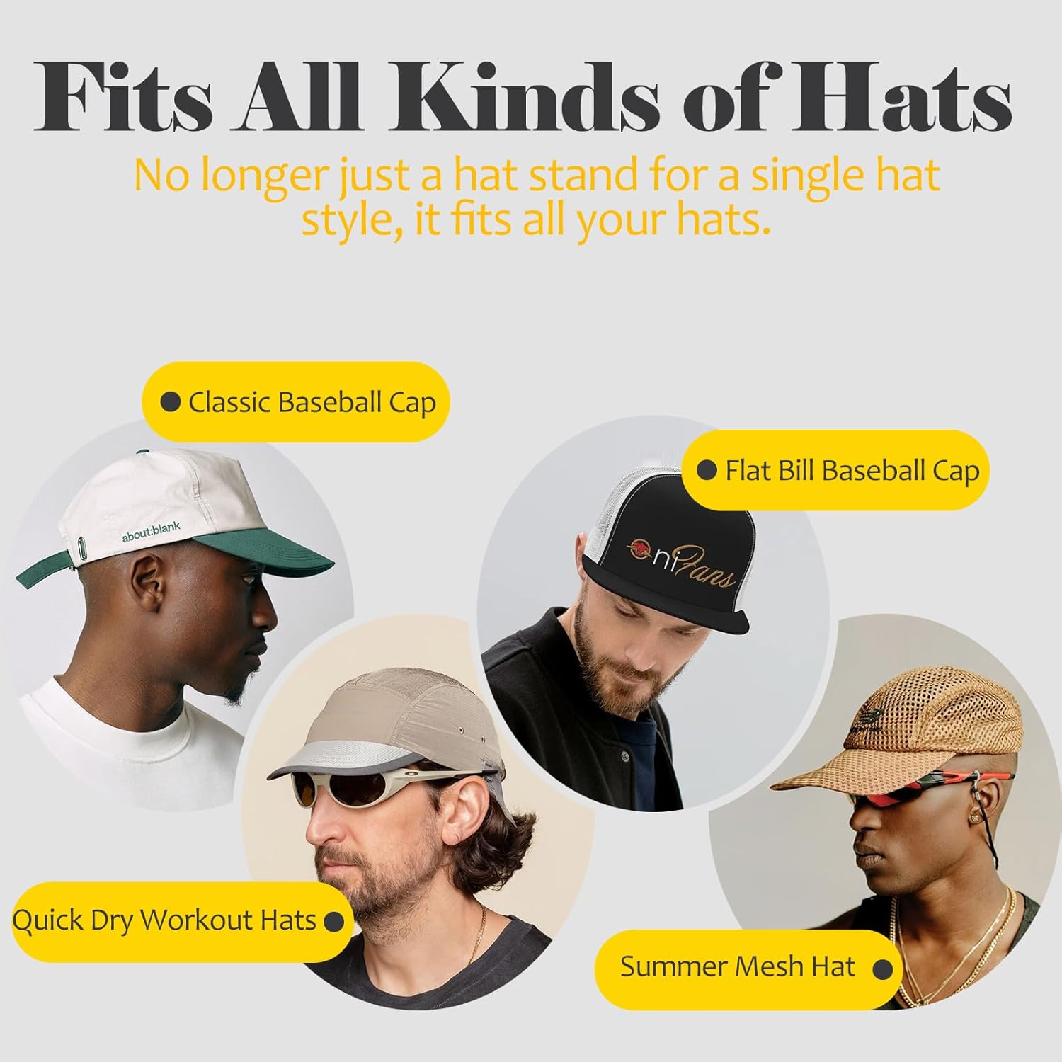 Hat Organizer for Baseball Caps 1 Pack, Adhesive Hat Rack for Wall, Baseball Cap Organizer Black