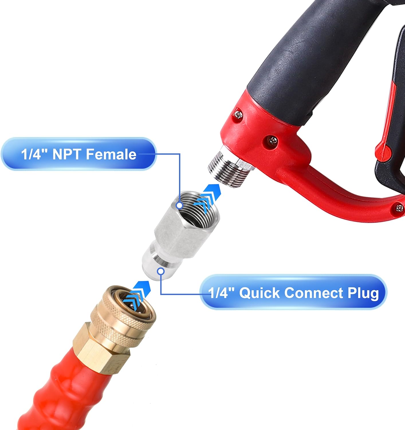 Pressure Washer Coupler, 1/4 Inch Quick Connect Plug to 1/4 Inch Female NPT Fitting, 5000 PSI, 2-Pack