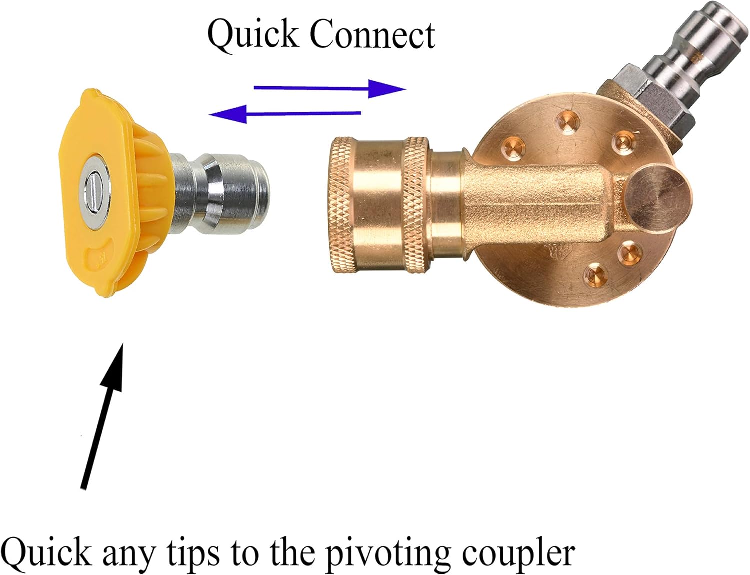 Pivoting Coupler for Pressure Washer Tips, Gutter Cleaner Attachment, 1/4 Inch Quick Disconnect, 240 Degree, 4500 PSI