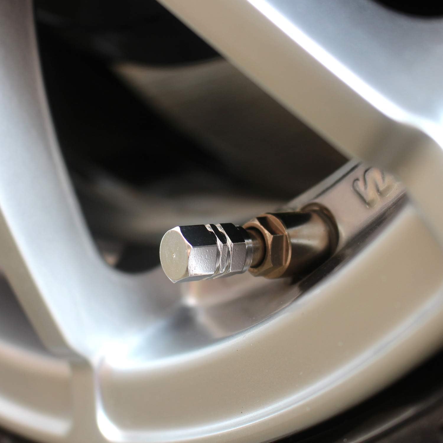 Tire Valve Caps 12 Pack Heavy-Duty Stem Covers | Dust Proof, with O Rubber Seal | Hexagon Design | Outdoor, All-Weather, Leak-Proof Air Protection | Light-Weight Universal Aluminum Alloy Silver