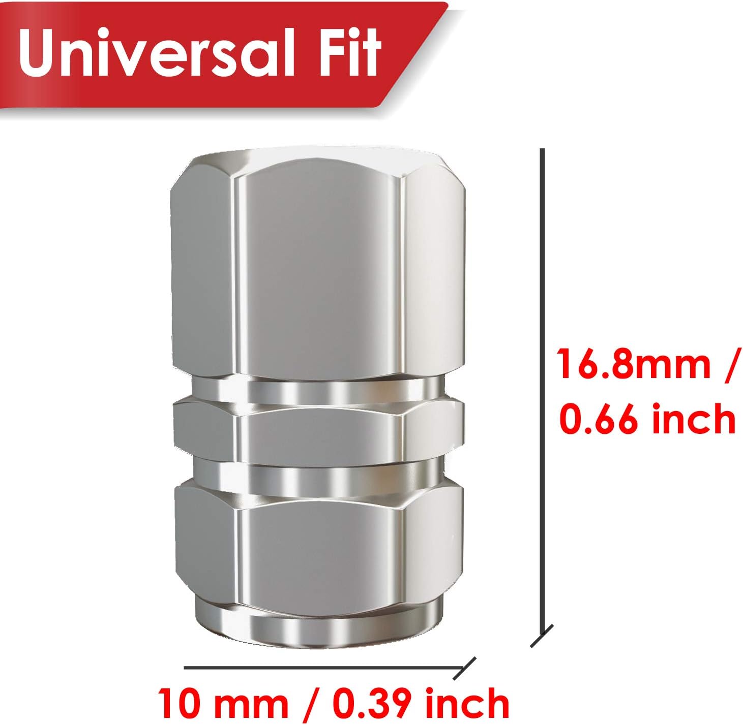 Tire Valve Caps 12 Pack Heavy-Duty Stem Covers | Dust Proof, with O Rubber Seal | Hexagon Design | Outdoor, All-Weather, Leak-Proof Air Protection | Light-Weight Universal Aluminum Alloy Silver