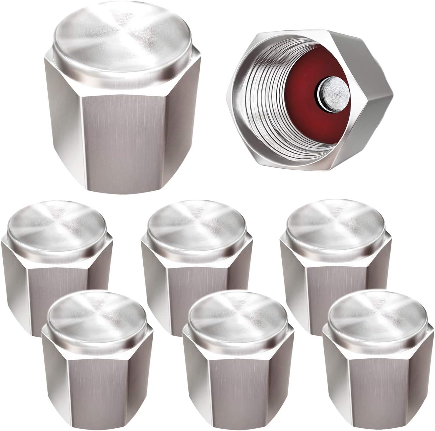 Brass 8 Pack Tire Valve Caps Silver, Premium Metal Rubber Seal Tire Valve Stem Caps, Dust Proof Covers Universal fit for Cars, SUVs, Bike and Bicycle, Trucks, Motorcycles