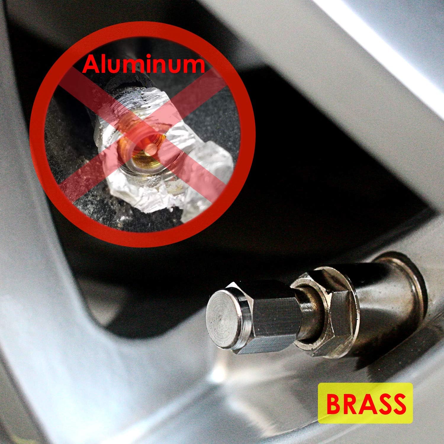 Brass 8 Pack Tire Valve Caps Silver, Premium Metal Rubber Seal Tire Valve Stem Caps, Dust Proof Covers Universal fit for Cars, SUVs, Bike and Bicycle, Trucks, Motorcycles